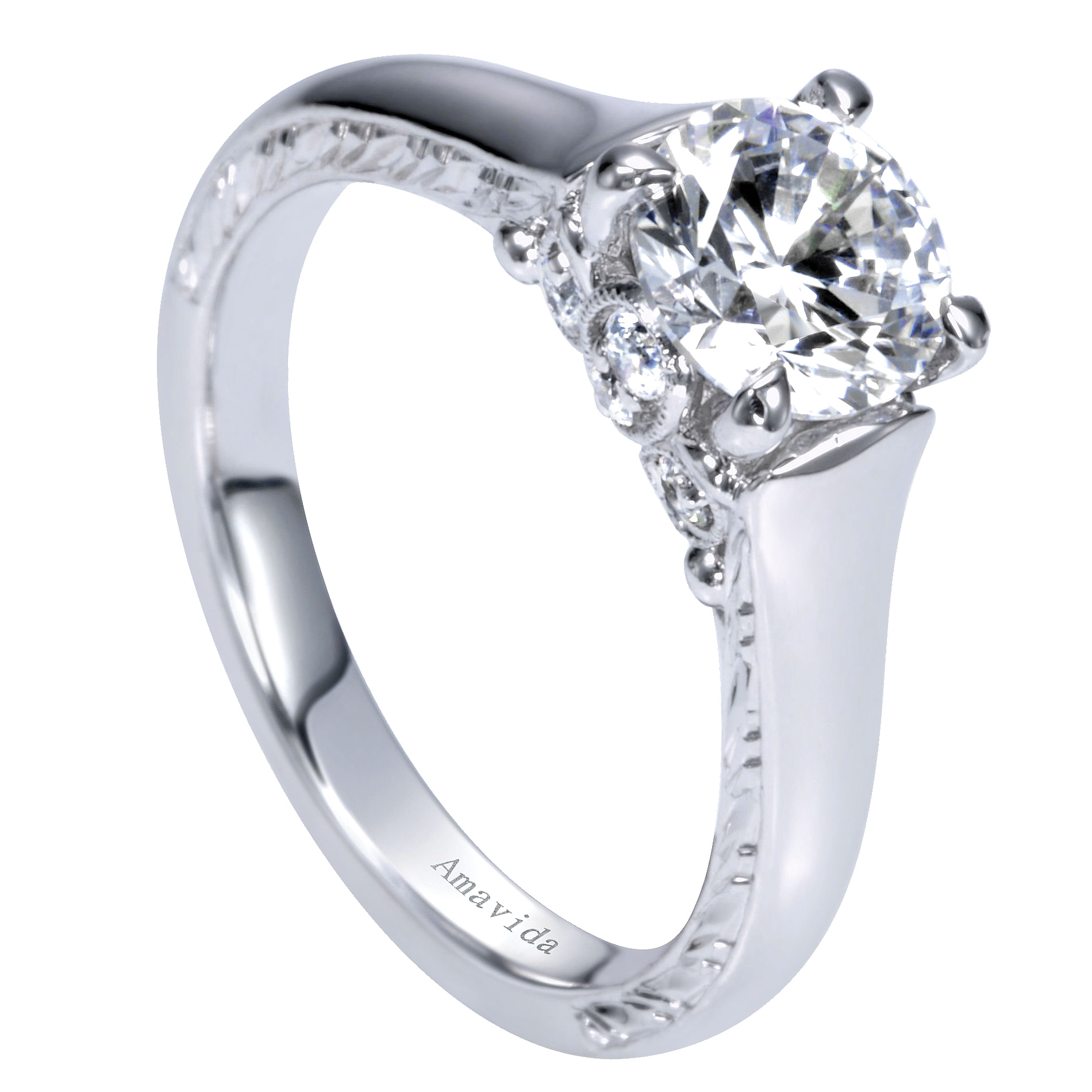 18k White Gold Diamond Solitaire Engagement Ring angle 3 18k White Gold Diamond Solitaire Engagement Ring angle 3