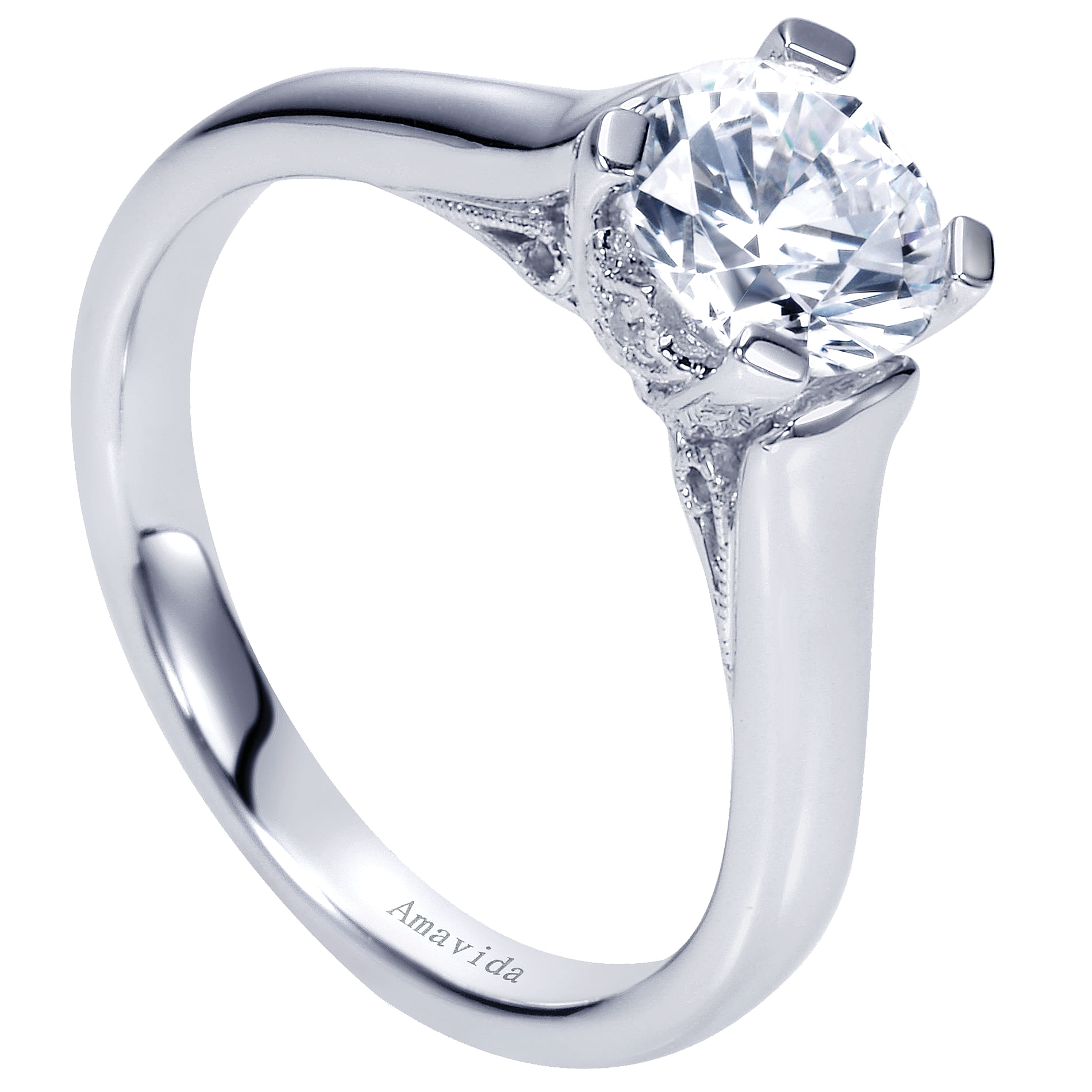 18k White Gold Diamond Solitaire Engagement Ring angle 3 18k White Gold Diamond Solitaire Engagement Ring angle 3