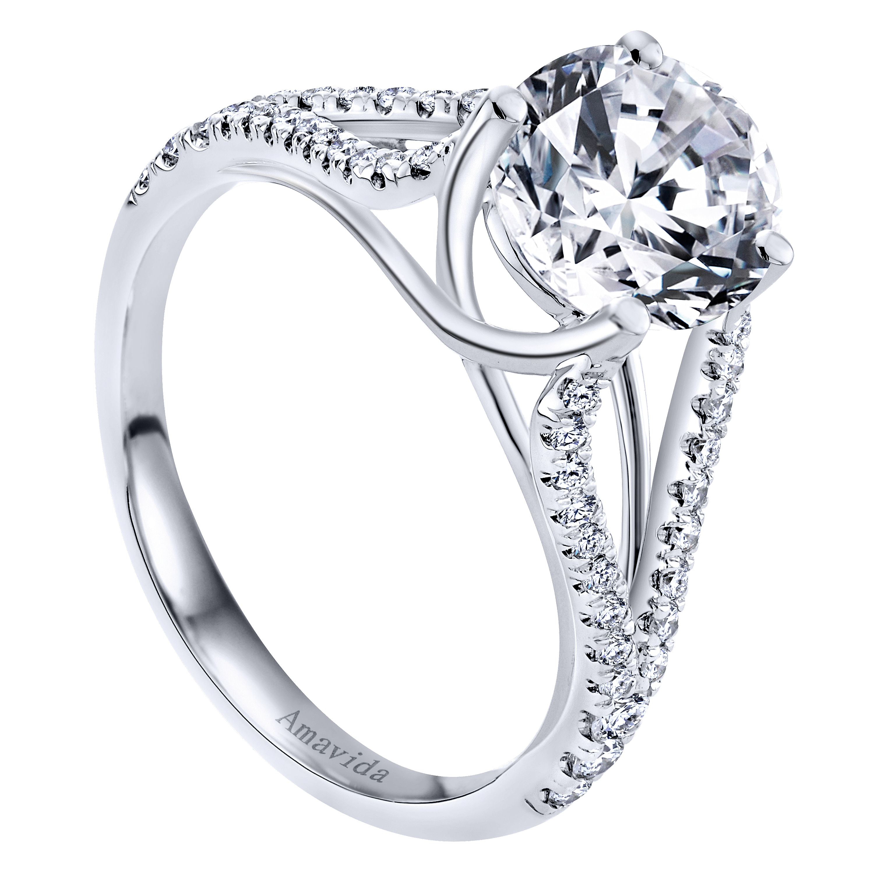 18k White Gold Diamond Split Shank Engagement Ring angle 3 18k White Gold Diamond Split Shank Engagement Ring angle 3