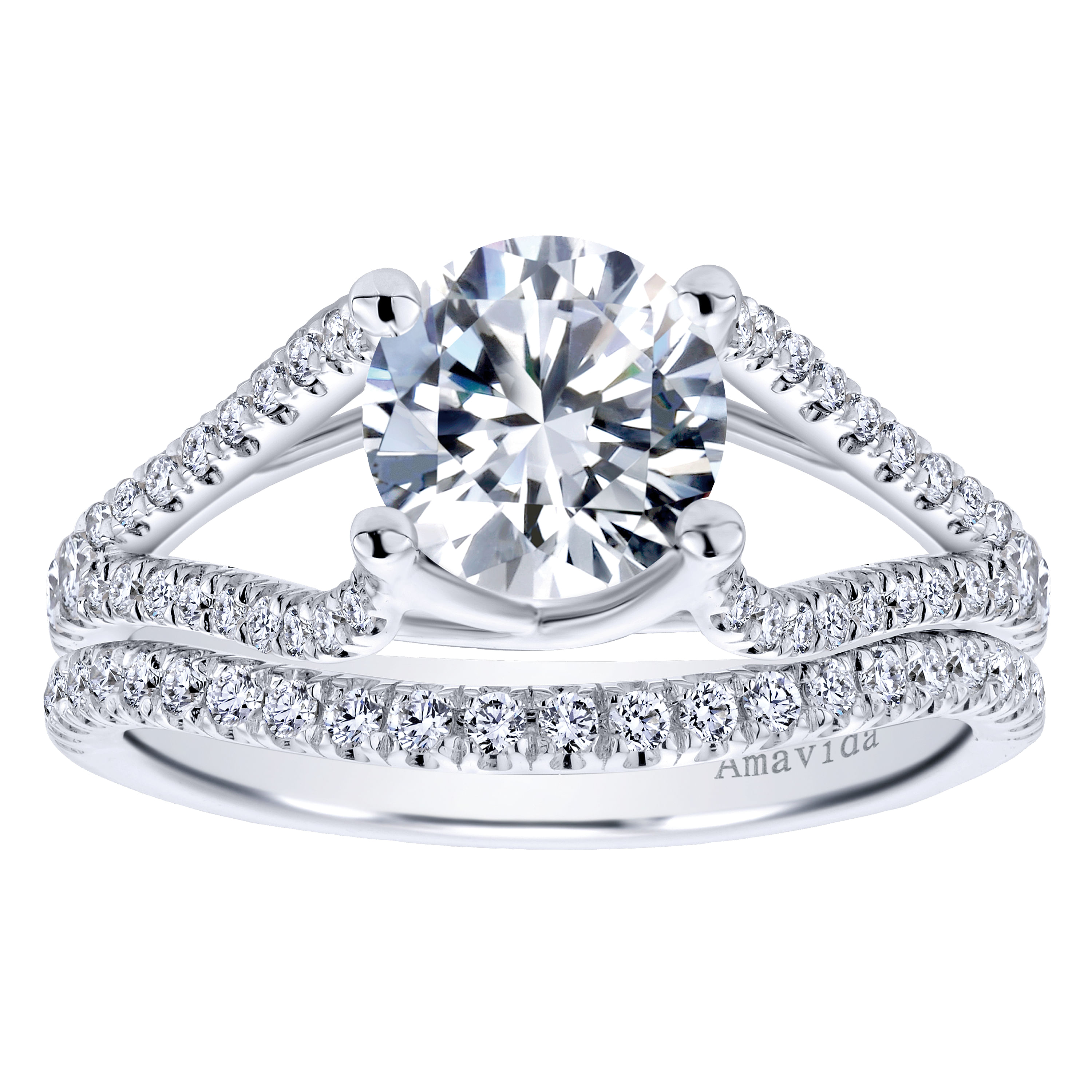 18k White Gold Diamond Split Shank Engagement Ring angle 4 18k White Gold Diamond Split Shank Engagement Ring angle 4