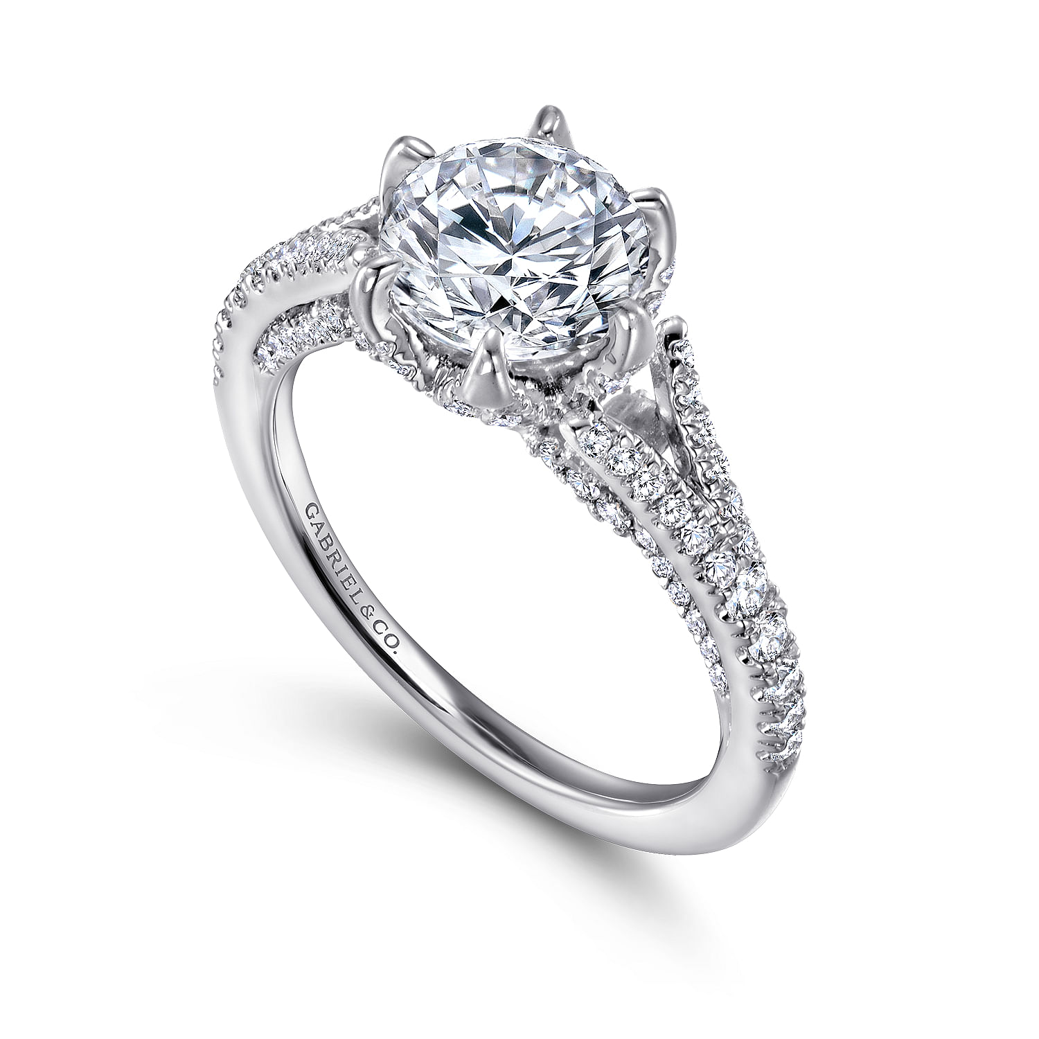 18k White Gold Diamond Split Shank Engagement Ring angle 3 18k White Gold Diamond Split Shank Engagement Ring angle 3