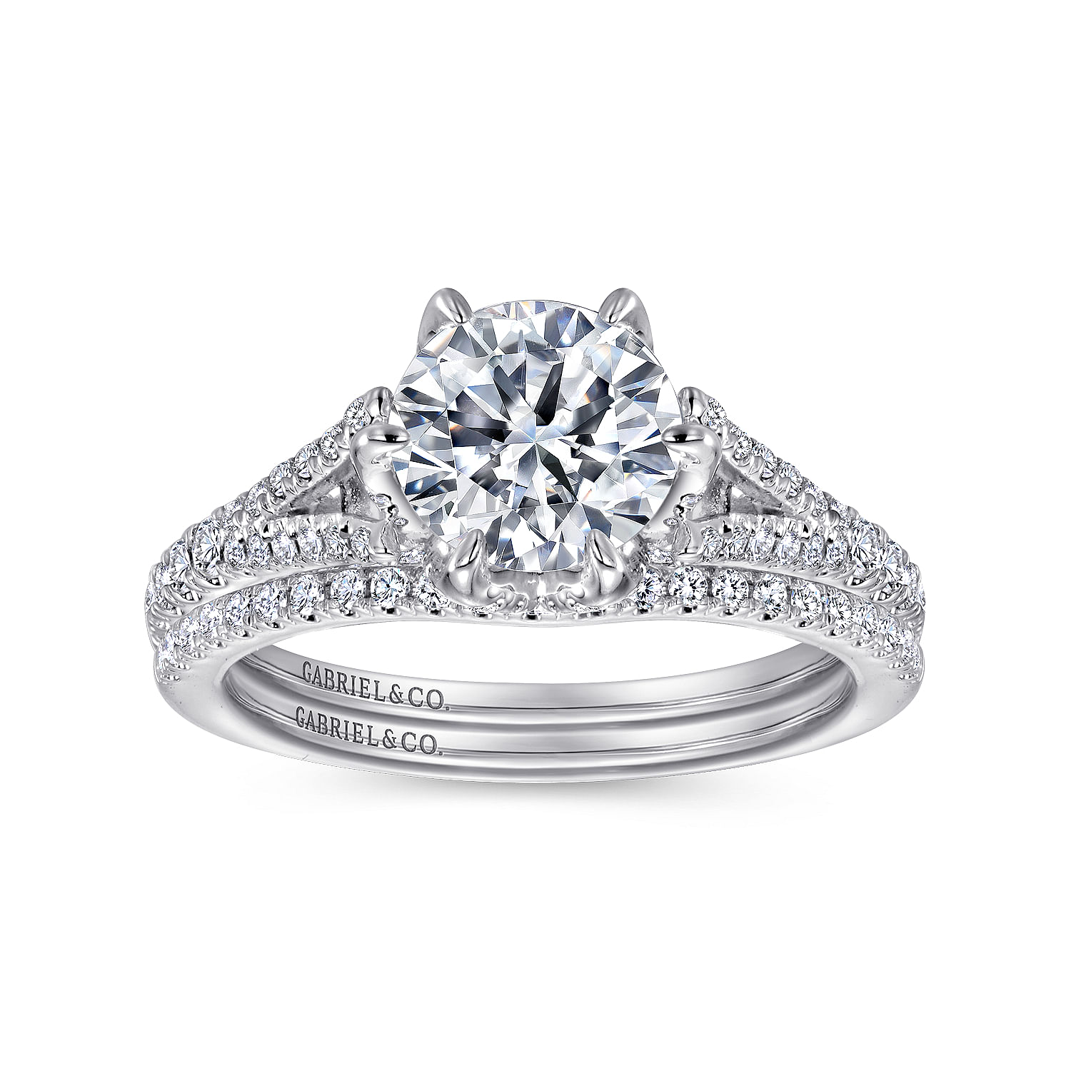 18k White Gold Diamond Split Shank Engagement Ring angle 4 18k White Gold Diamond Split Shank Engagement Ring angle 4