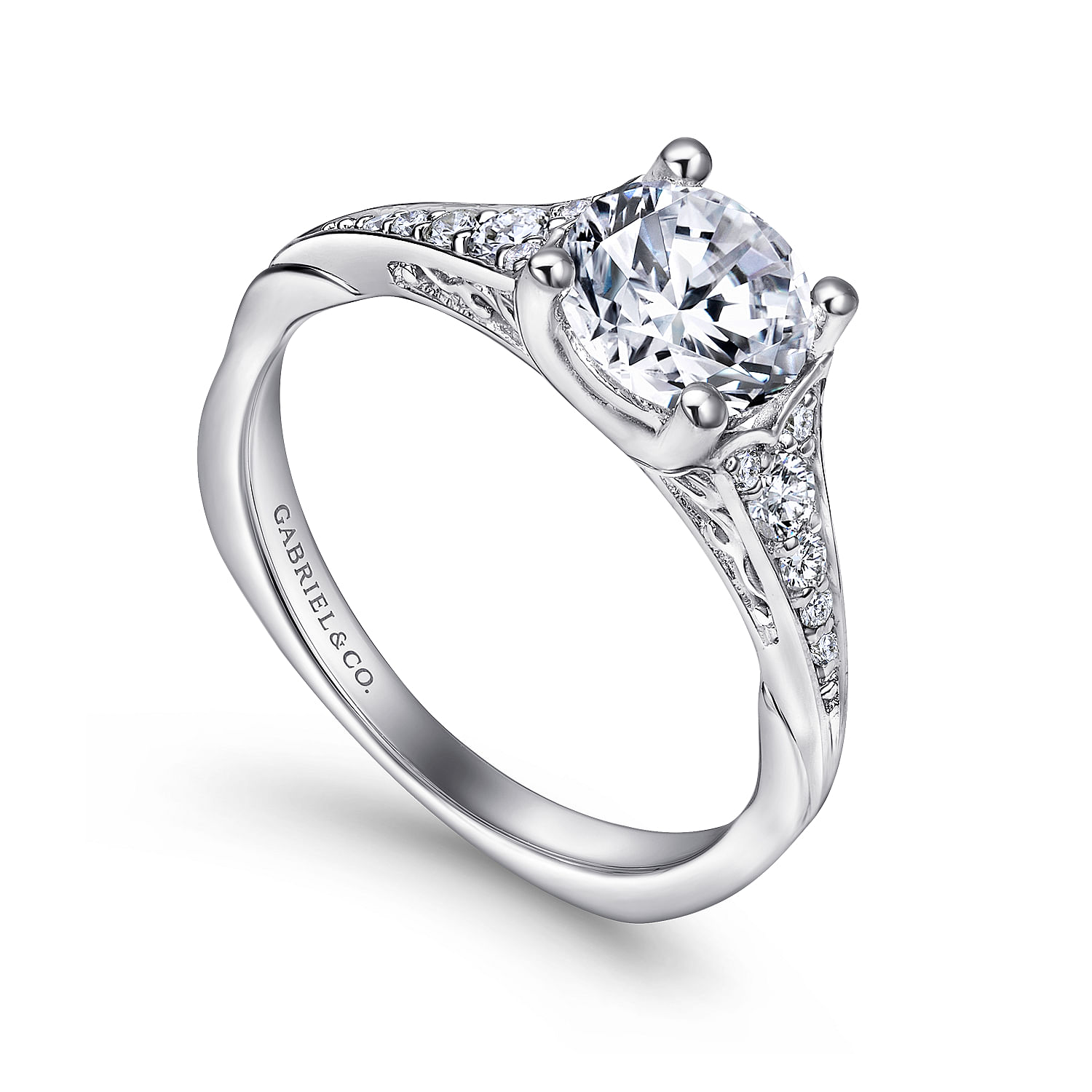 18k White Gold Diamond Split Shank Engagement Ring angle 3 18k White Gold Diamond Split Shank Engagement Ring angle 3