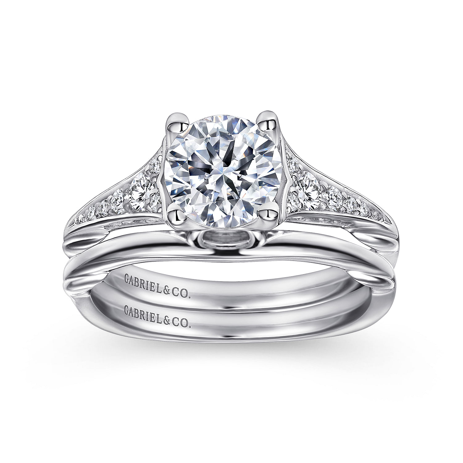 18k White Gold Diamond Split Shank Engagement Ring angle 4 18k White Gold Diamond Split Shank Engagement Ring angle 4