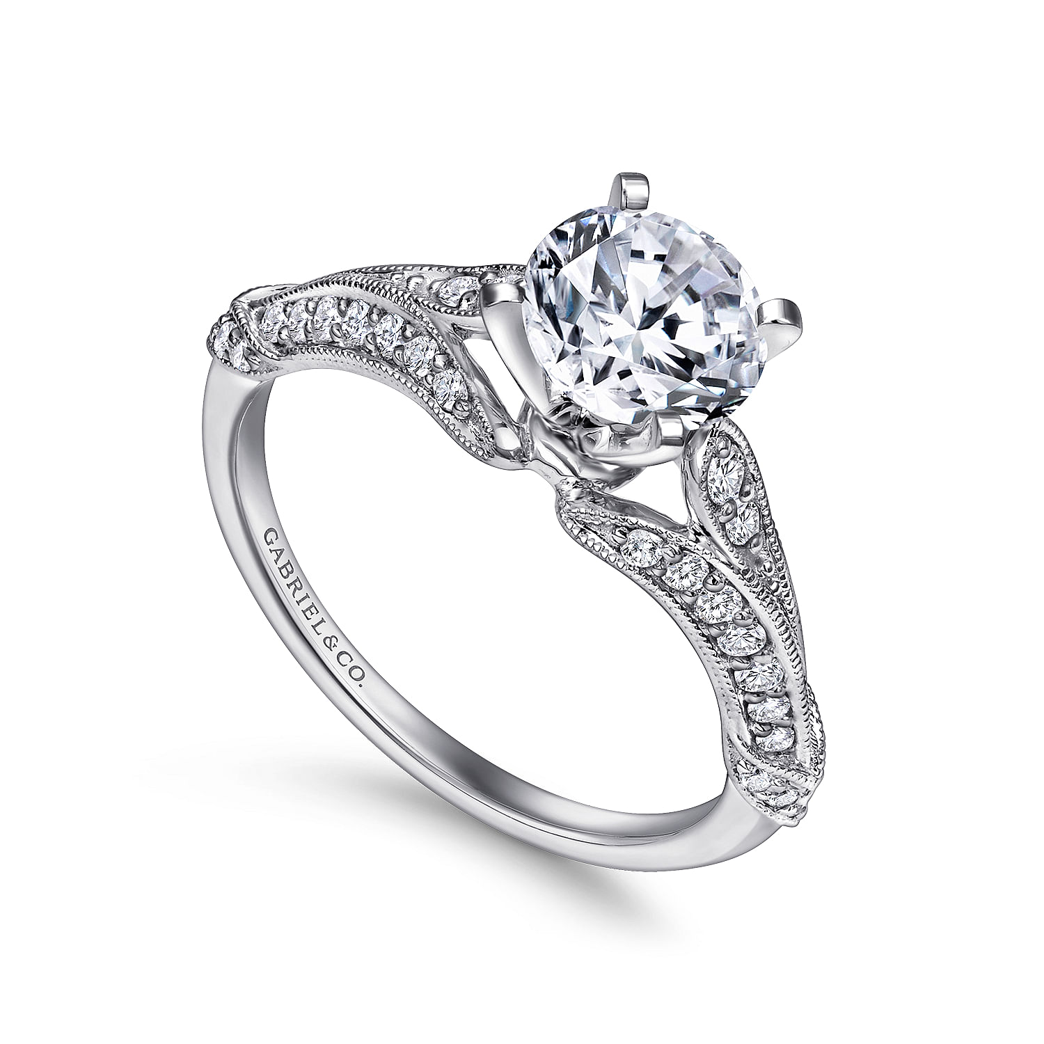 18k White Gold Diamond Split Shank Engagement Ring angle 3 18k White Gold Diamond Split Shank Engagement Ring angle 3