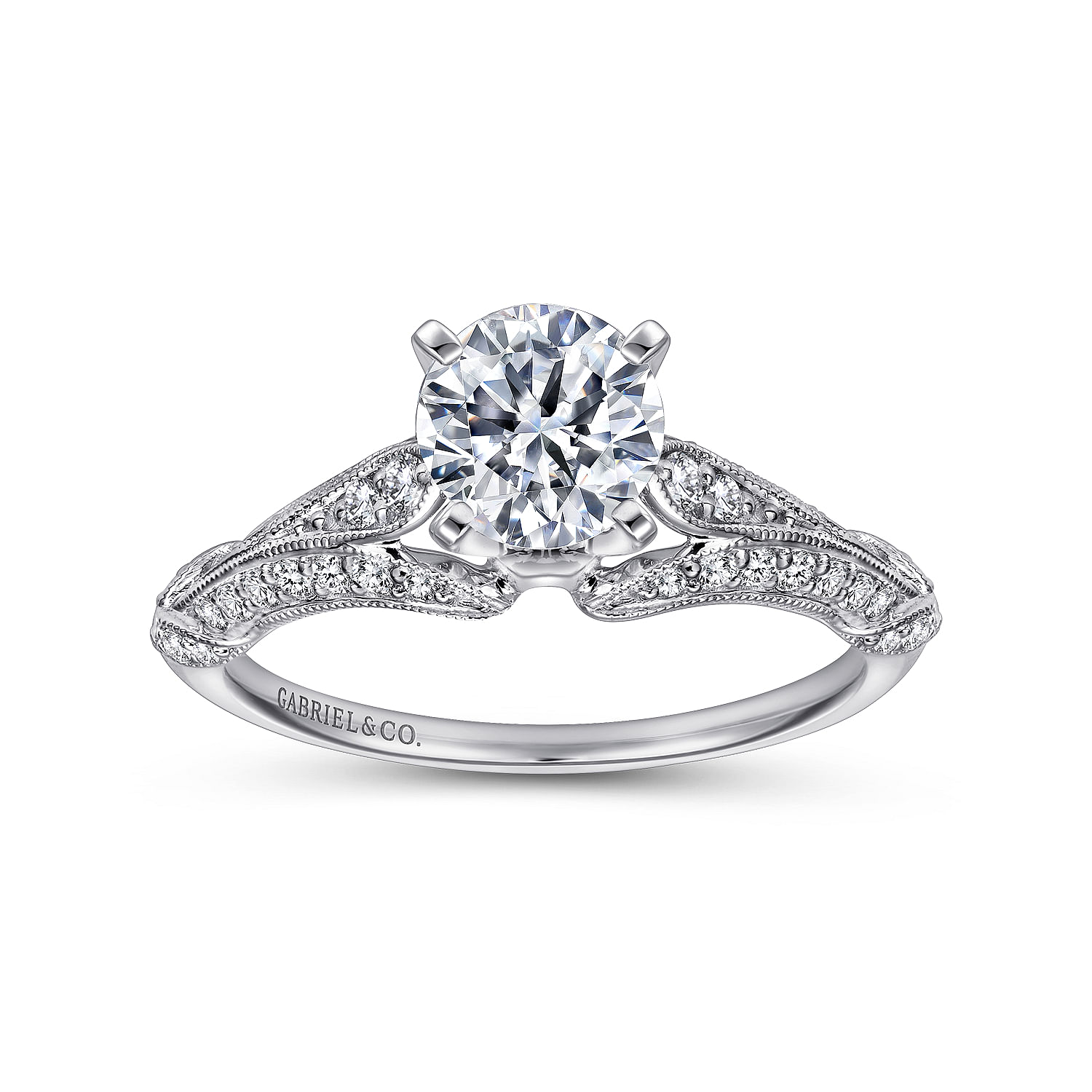 18k White Gold Diamond Split Shank Engagement Ring angle 5 18k White Gold Diamond Split Shank Engagement Ring angle 5