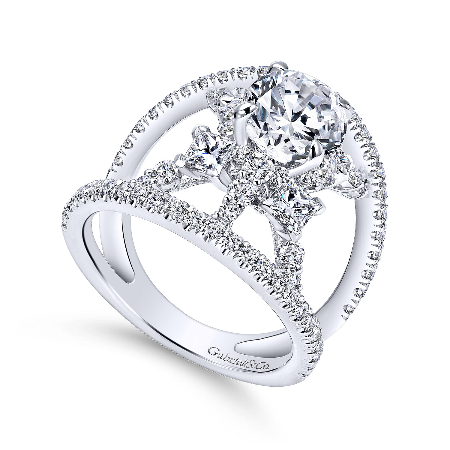 18k White Gold Diamond Split Shank Engagement Ring angle 3 18k White Gold Diamond Split Shank Engagement Ring angle 3