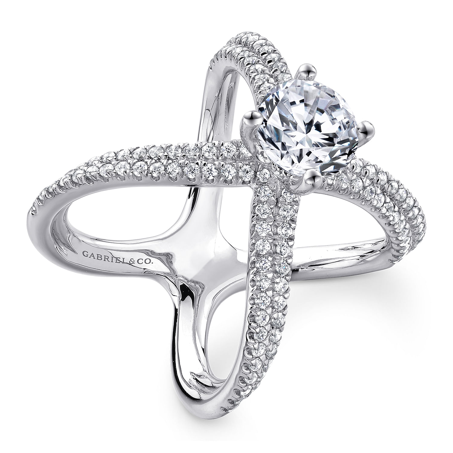 18k White Gold Diamond Split Shank Engagement Ring angle 3 18k White Gold Diamond Split Shank Engagement Ring angle 3