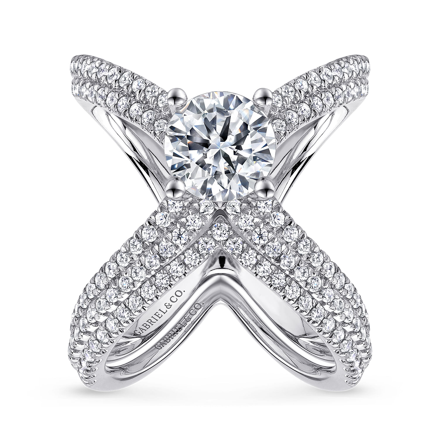 18k White Gold Diamond Split Shank Engagement Ring angle 4 18k White Gold Diamond Split Shank Engagement Ring angle 4