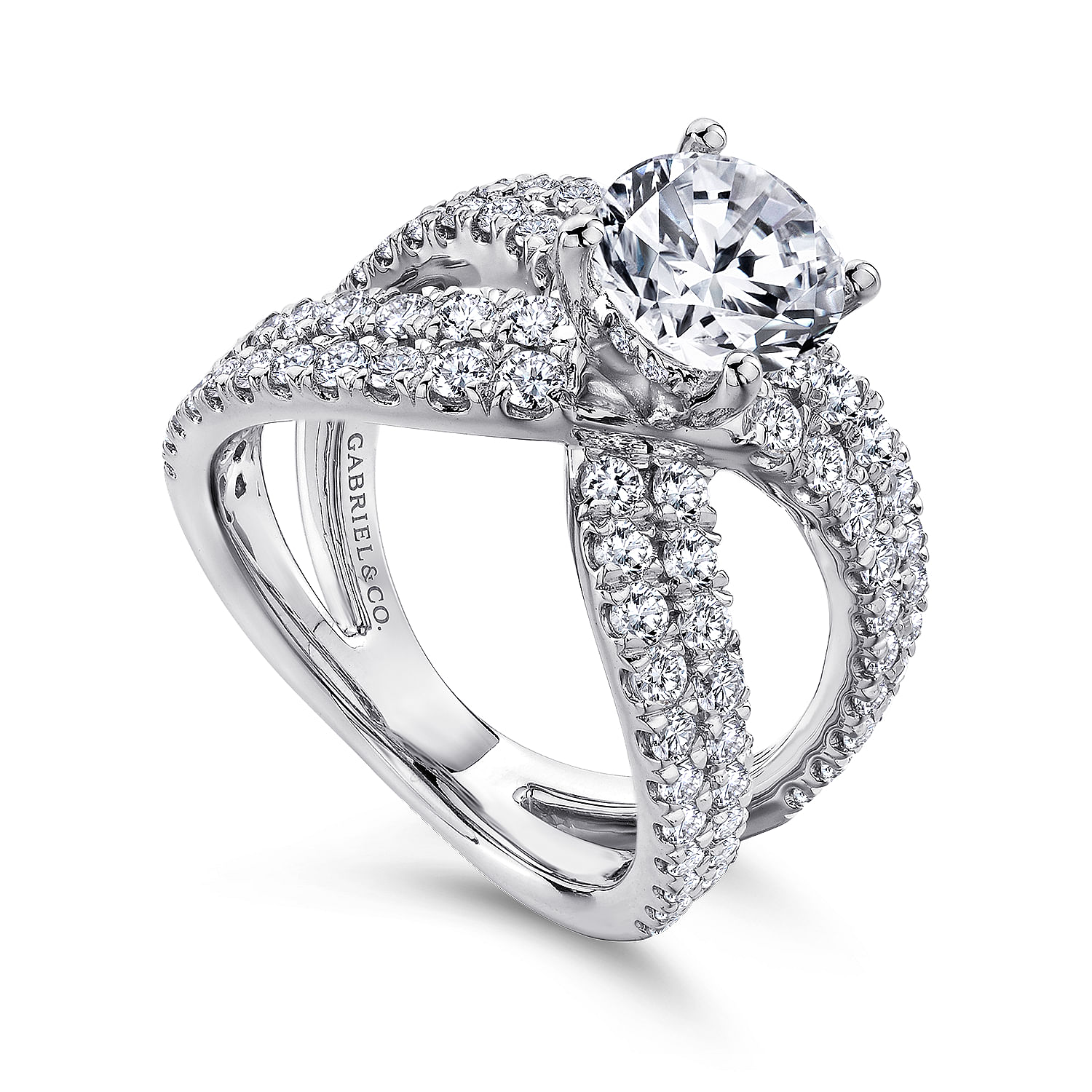 18k White Gold Diamond Split Shank Engagement Ring angle 3 18k White Gold Diamond Split Shank Engagement Ring angle 3