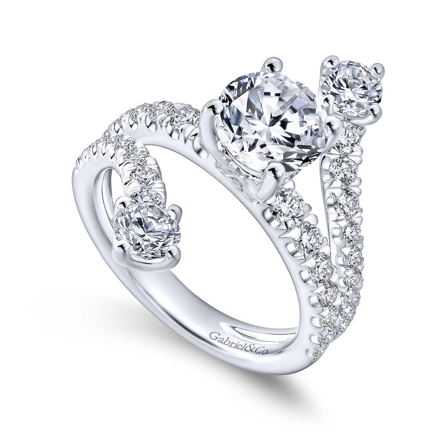 18k White Gold Diamond Split Shank Engagement Ring angle 3 18k White Gold Diamond Split Shank Engagement Ring angle 3