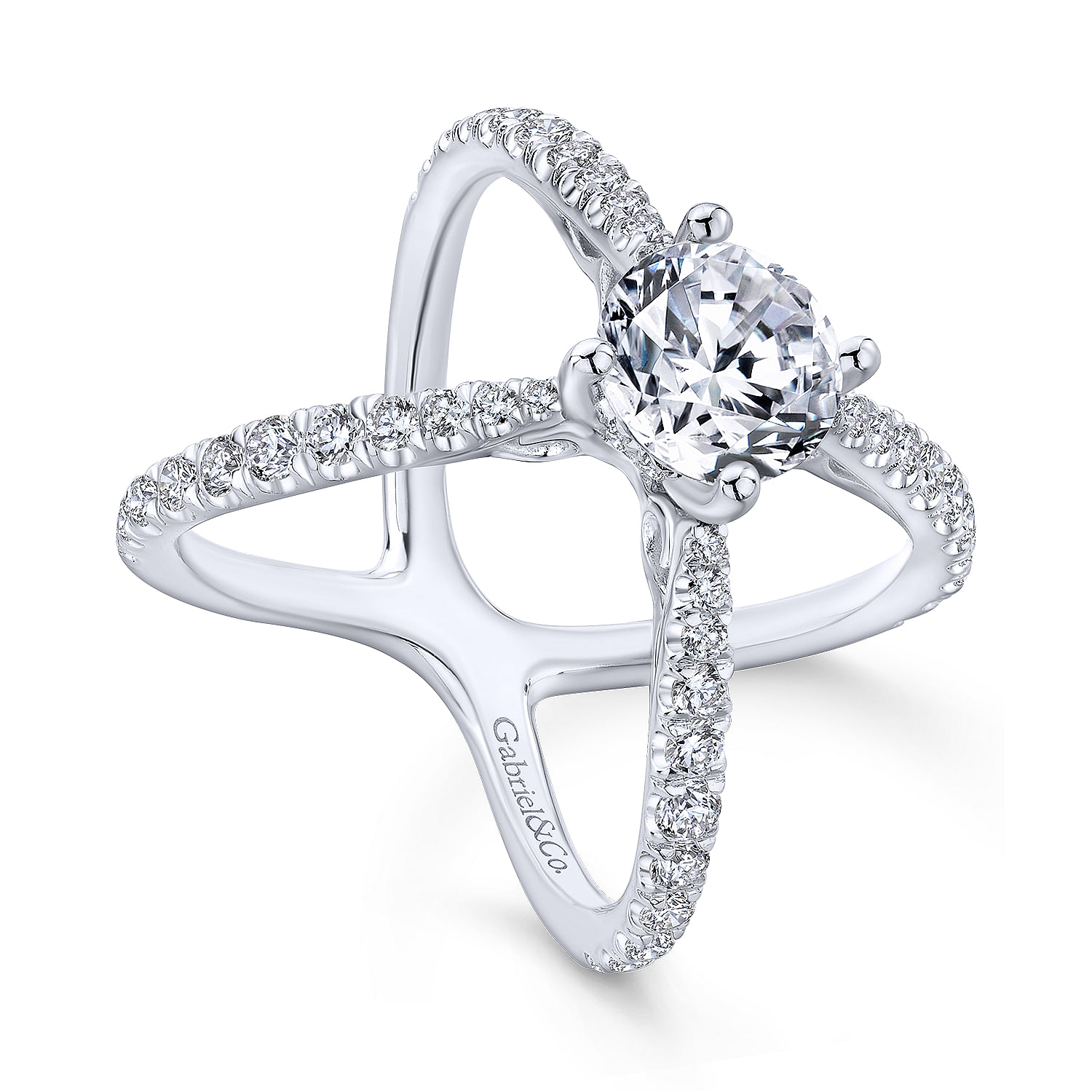18k White Gold Diamond Split Shank Engagement Ring angle 3 18k White Gold Diamond Split Shank Engagement Ring angle 3