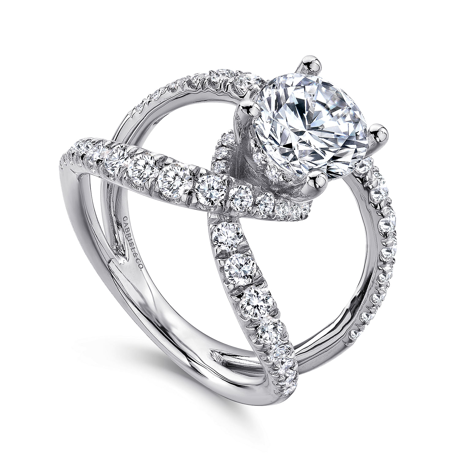 18k White Gold Diamond Split Shank Engagement Ring angle 3 18k White Gold Diamond Split Shank Engagement Ring angle 3