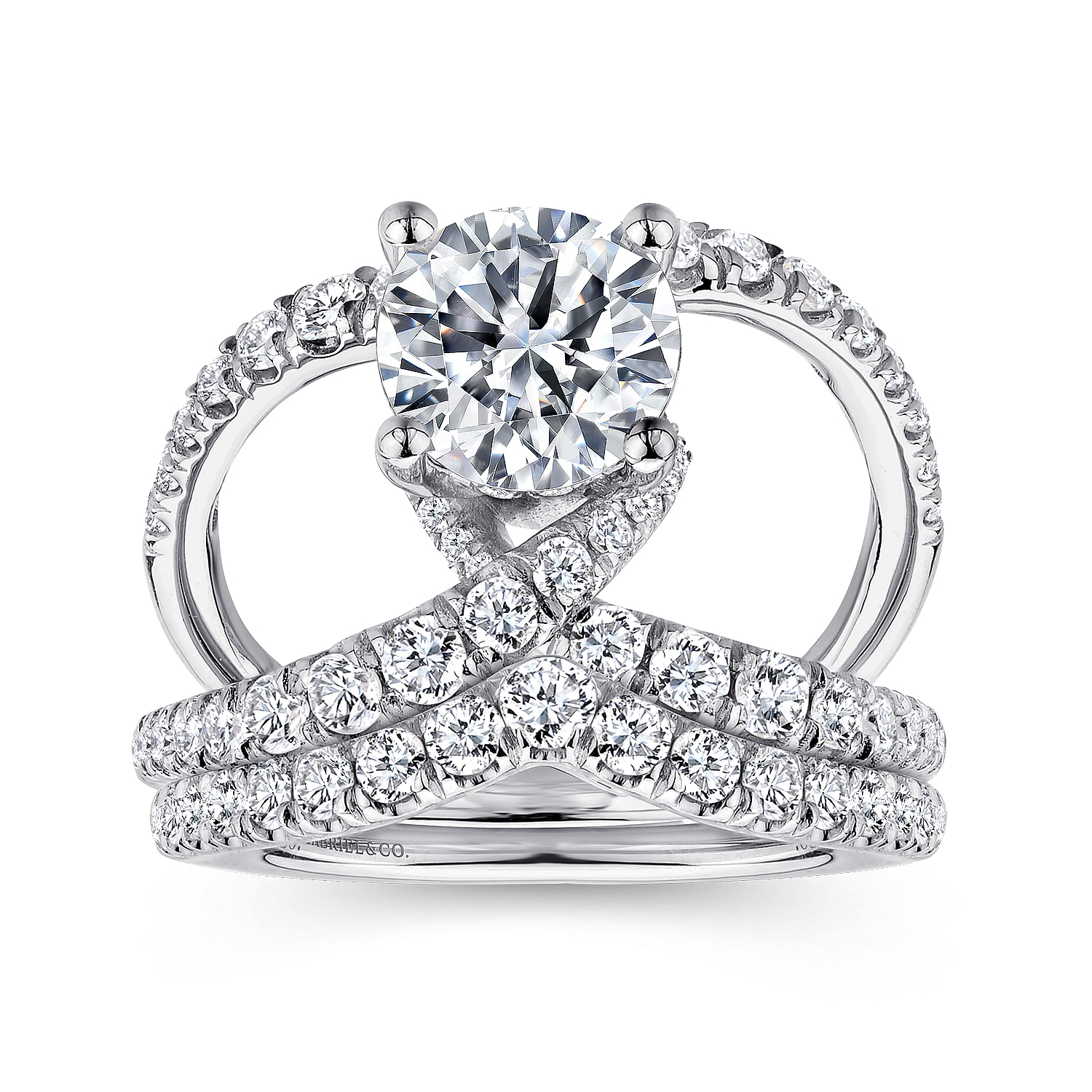 18k White Gold Diamond Split Shank Engagement Ring angle 4 18k White Gold Diamond Split Shank Engagement Ring angle 4