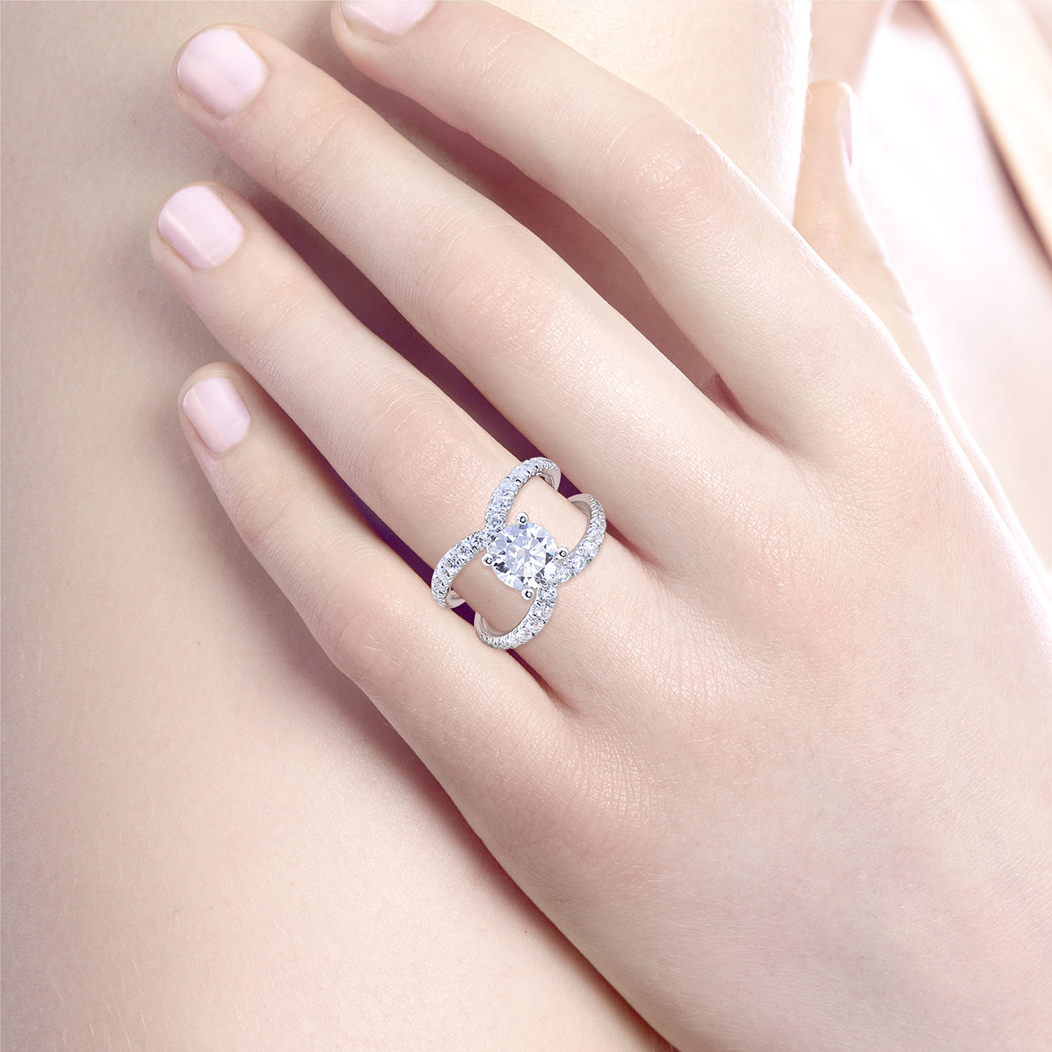 18k White Gold Diamond Split Shank Engagement Ring angle 6 18k White Gold Diamond Split Shank Engagement Ring angle 6