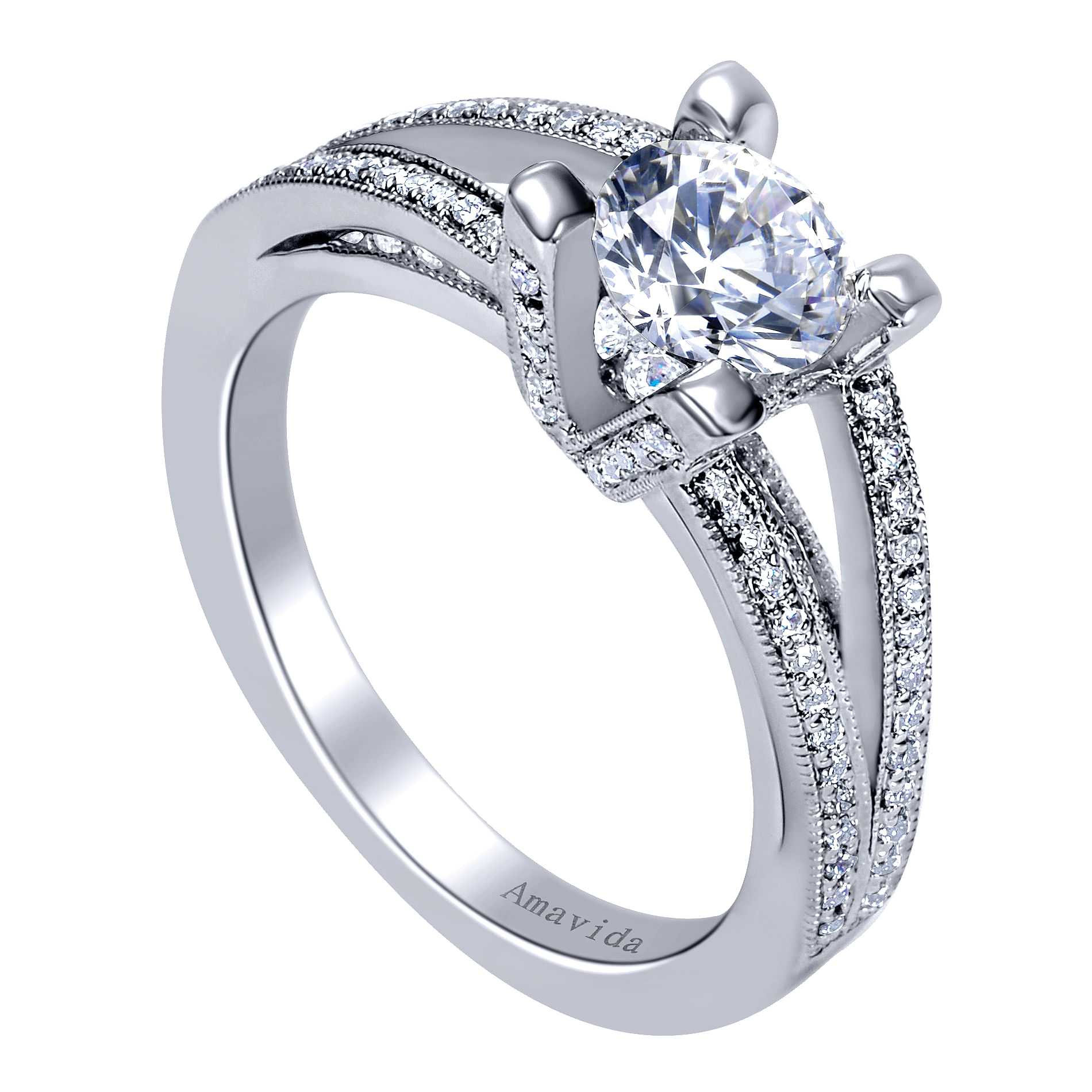 18k White Gold Diamond Split Shank Engagement Ring angle 3 18k White Gold Diamond Split Shank Engagement Ring angle 3