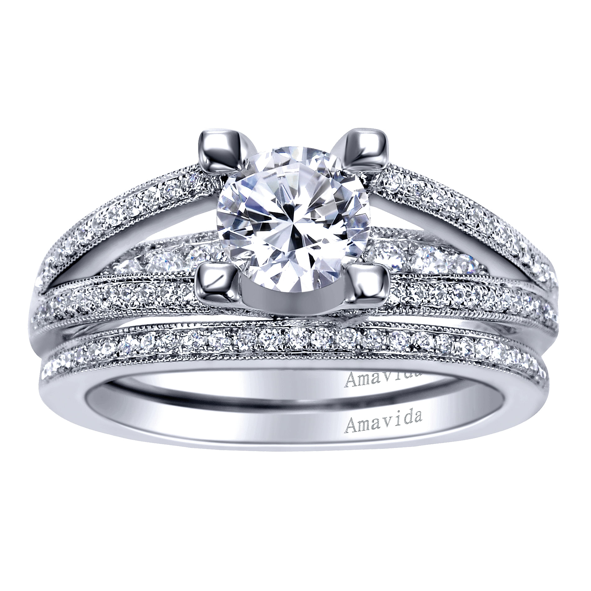 18k White Gold Diamond Split Shank Engagement Ring angle 4 18k White Gold Diamond Split Shank Engagement Ring angle 4