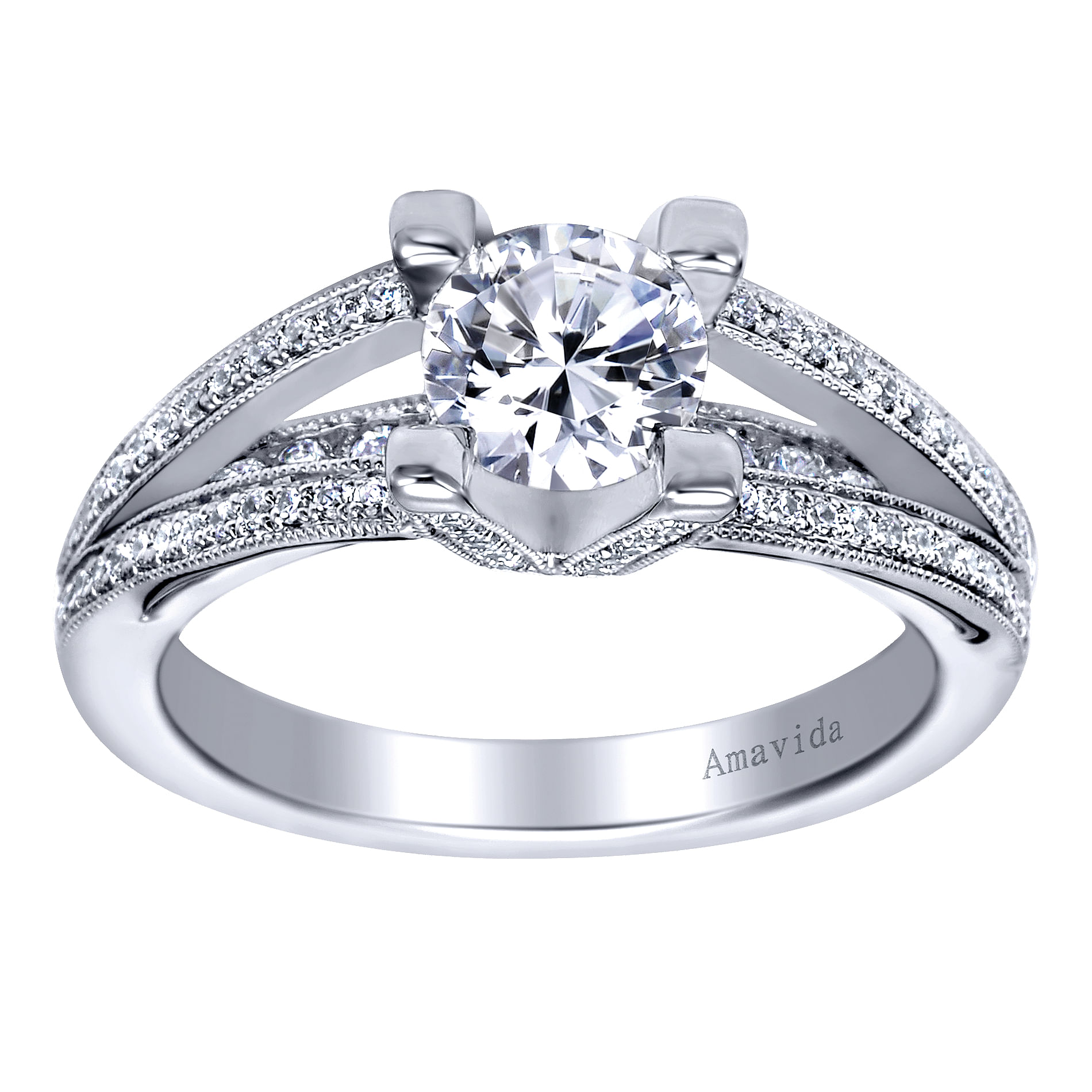 18k White Gold Diamond Split Shank Engagement Ring angle 5 18k White Gold Diamond Split Shank Engagement Ring angle 5