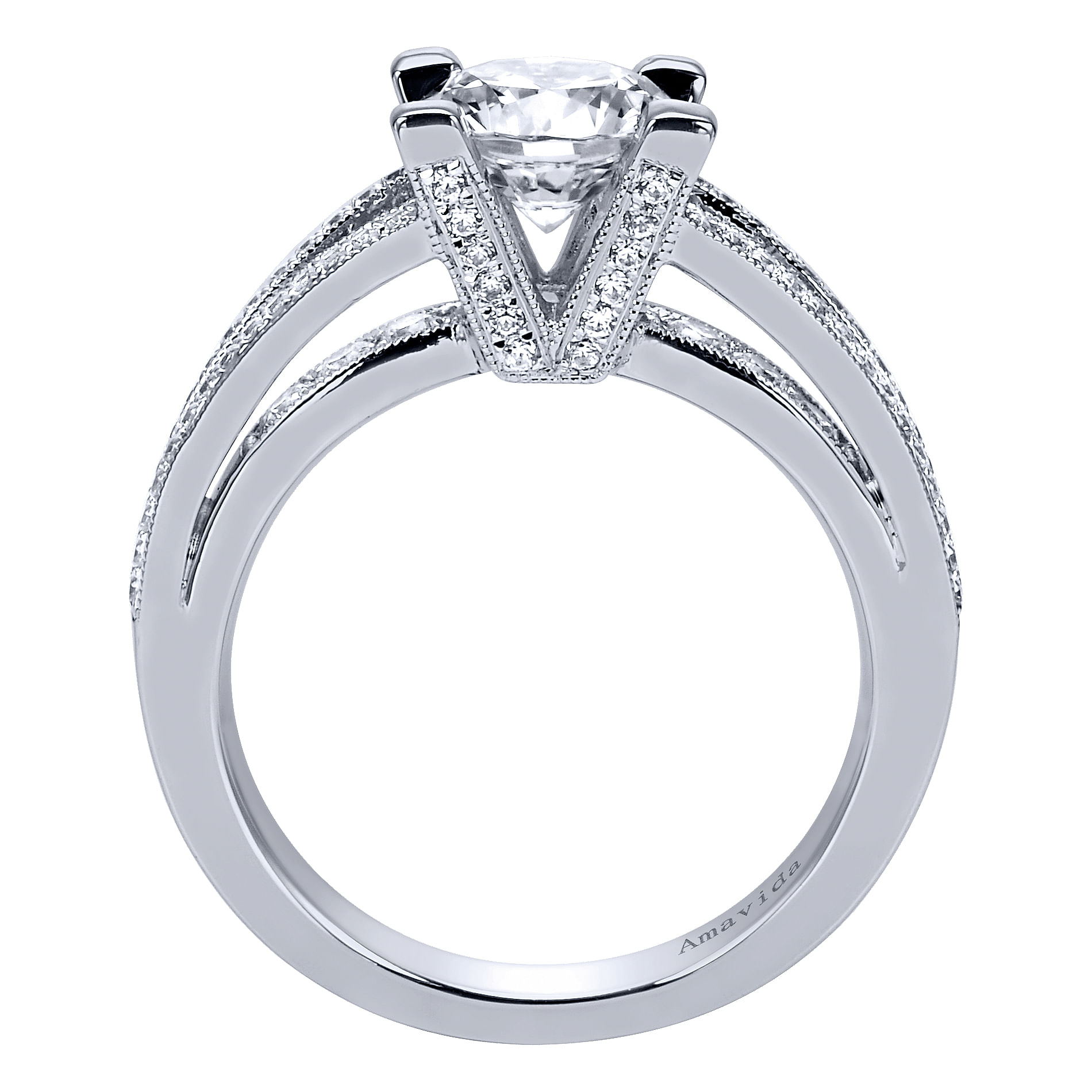18k White Gold Diamond Split Shank Engagement Ring angle 2 18k White Gold Diamond Split Shank Engagement Ring angle 2