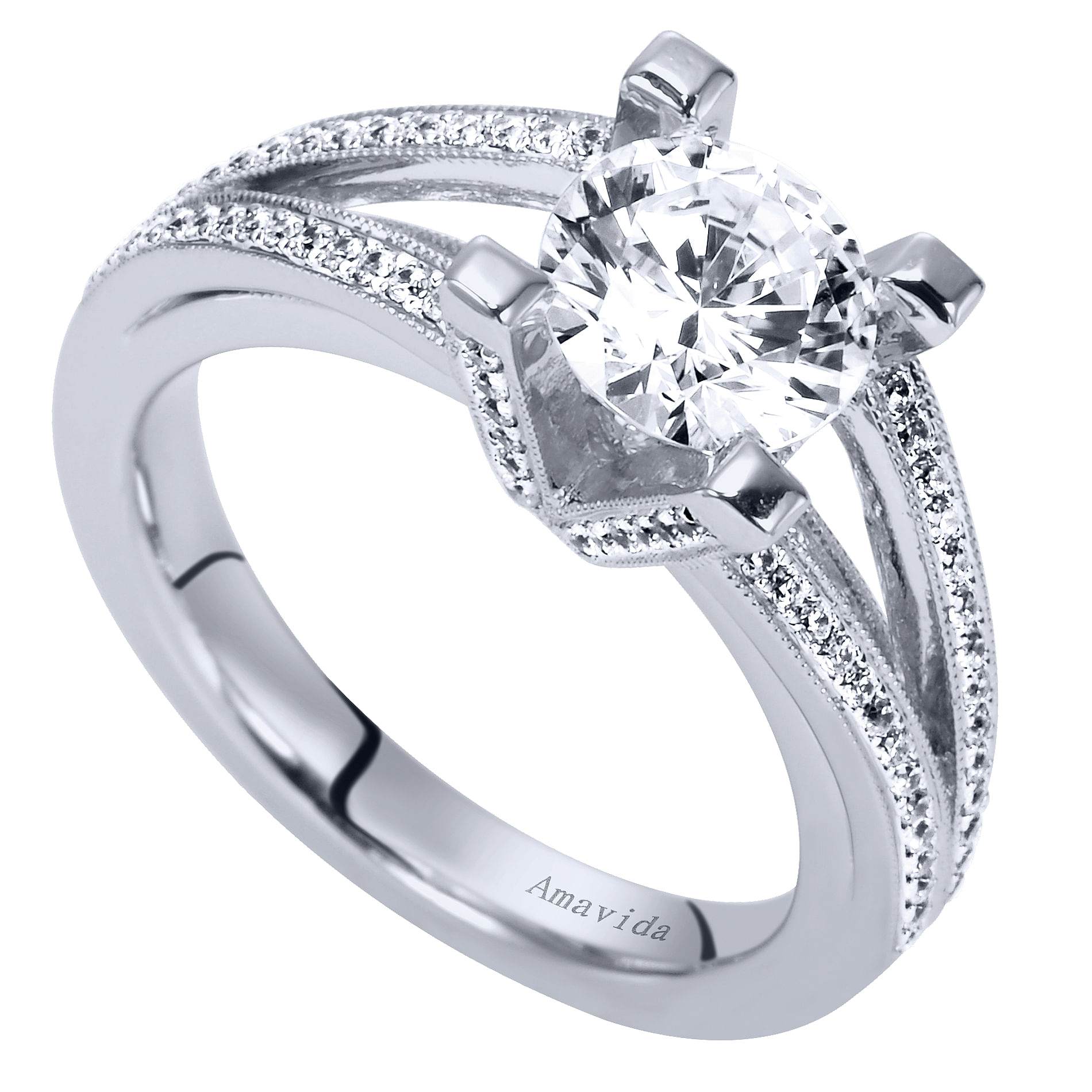 18k White Gold Diamond Split Shank Engagement Ring angle 3 18k White Gold Diamond Split Shank Engagement Ring angle 3
