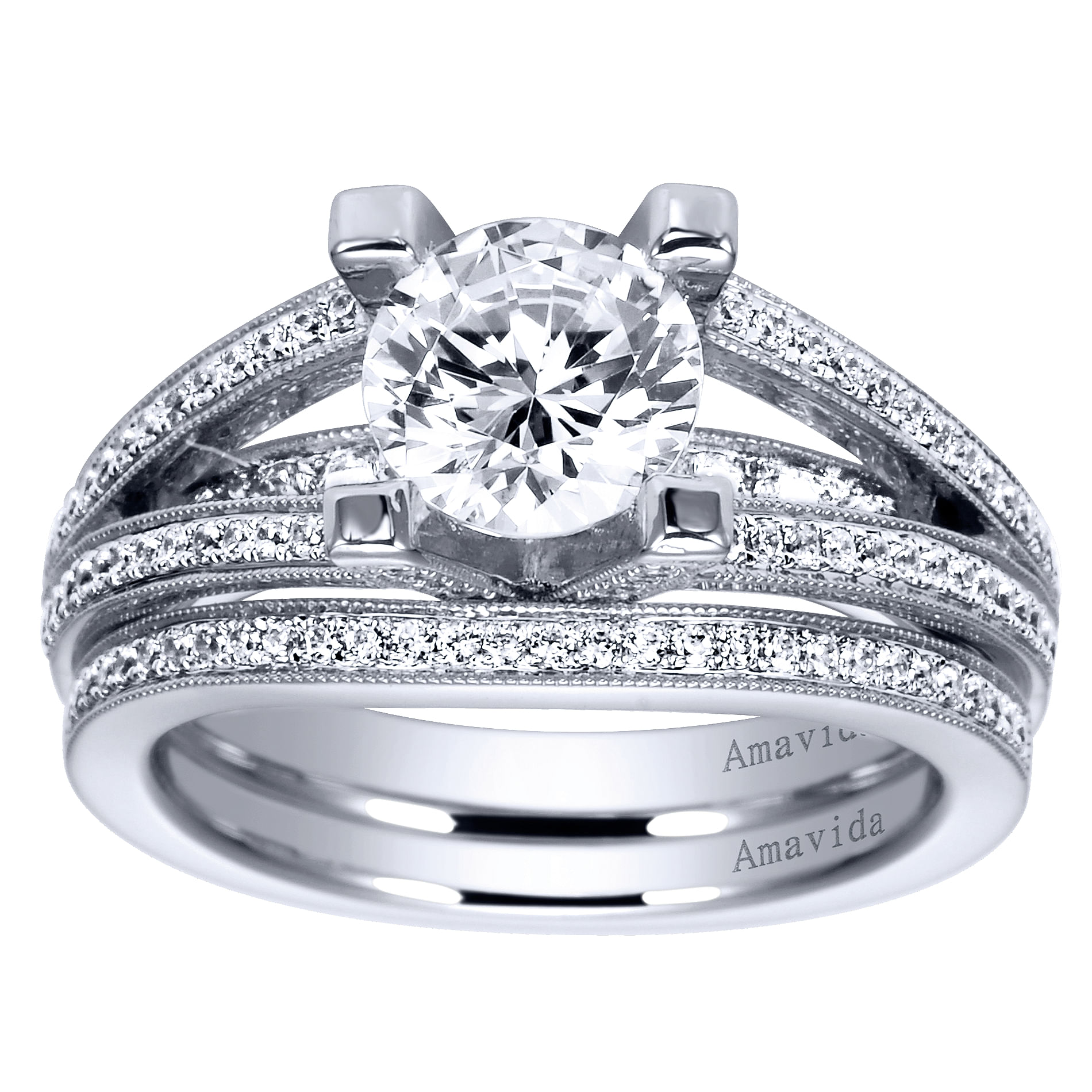 18k White Gold Diamond Split Shank Engagement Ring angle 4 18k White Gold Diamond Split Shank Engagement Ring angle 4