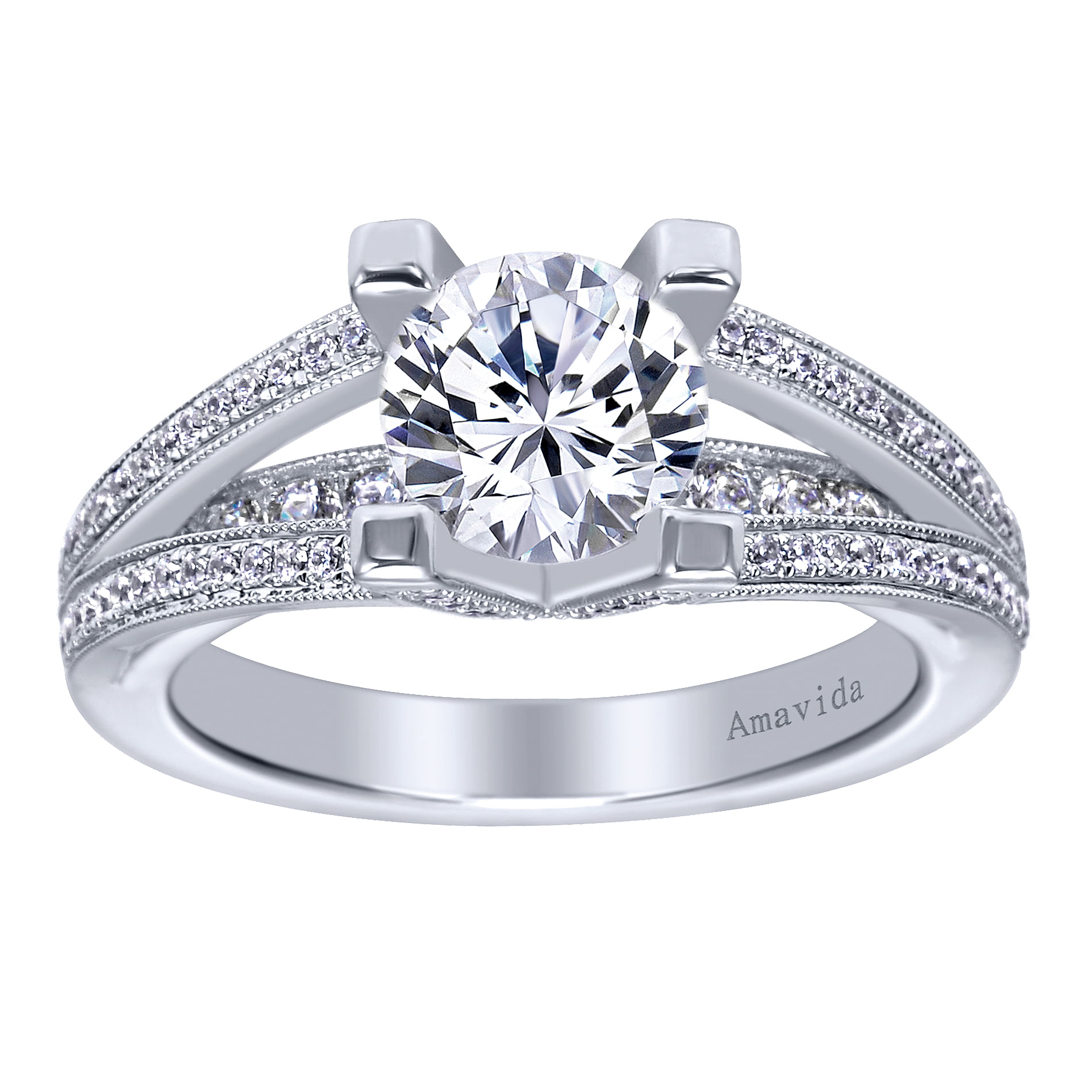 18k White Gold Diamond Split Shank Engagement Ring angle 5 18k White Gold Diamond Split Shank Engagement Ring angle 5