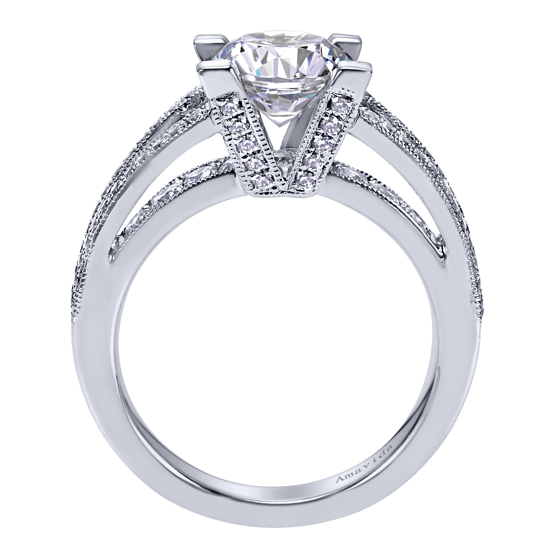 18k White Gold Diamond Split Shank Engagement Ring angle 2 18k White Gold Diamond Split Shank Engagement Ring angle 2