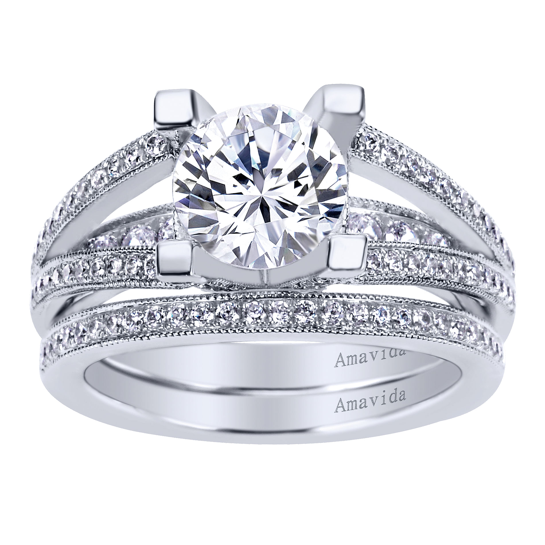 18k White Gold Diamond Split Shank Engagement Ring angle 4 18k White Gold Diamond Split Shank Engagement Ring angle 4