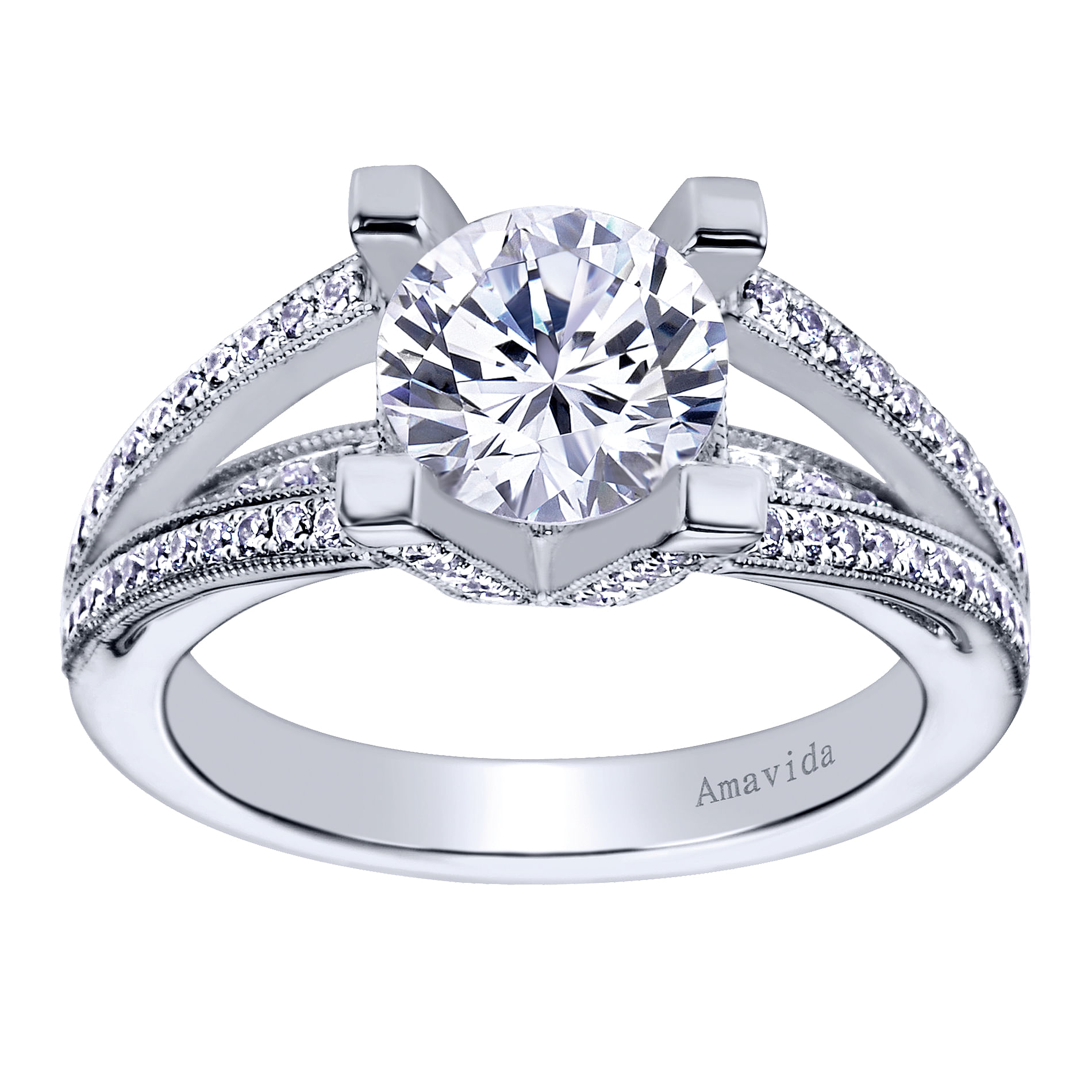 18k White Gold Diamond Split Shank Engagement Ring angle 5 18k White Gold Diamond Split Shank Engagement Ring angle 5