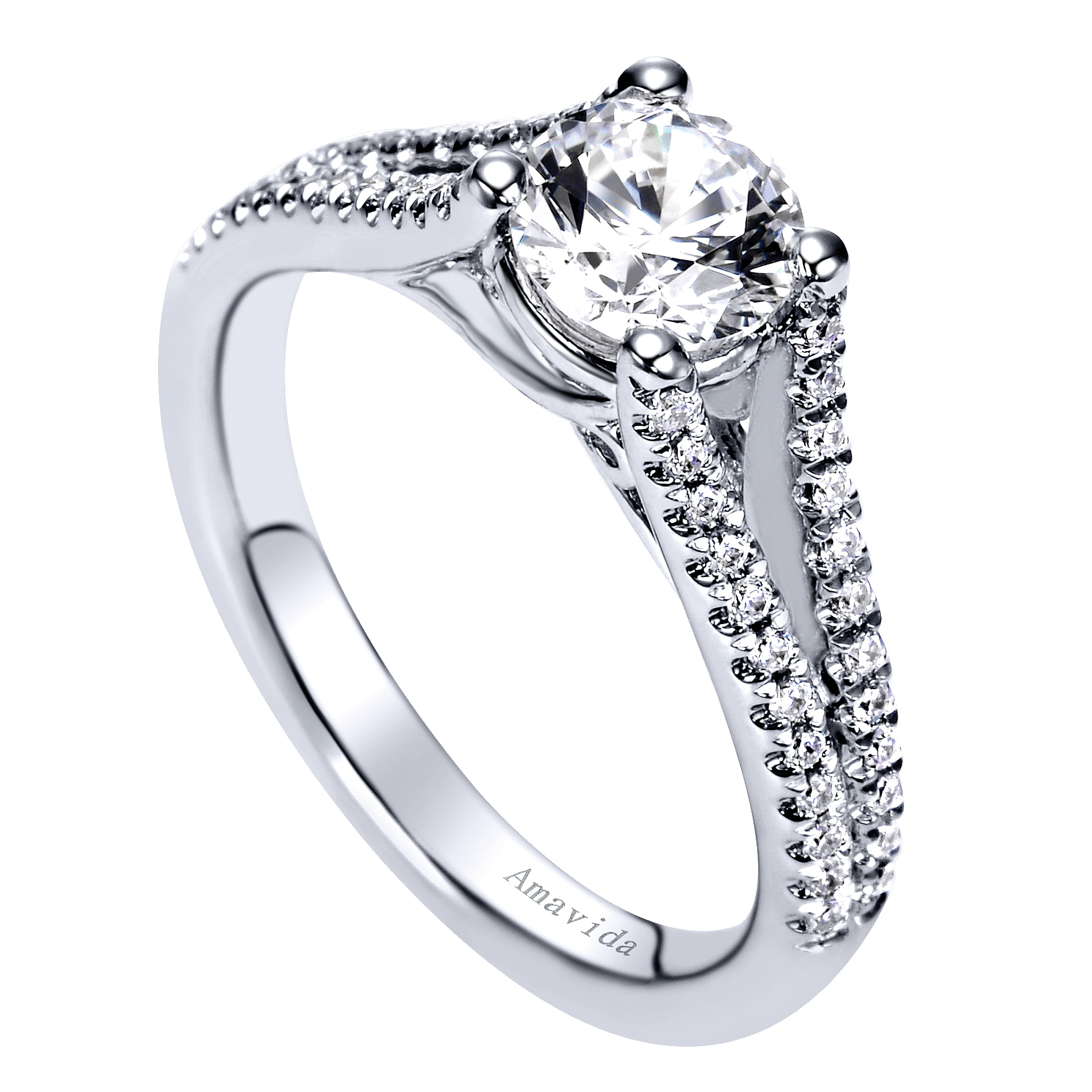 18k White Gold Diamond Split Shank Engagement Ring angle 3 18k White Gold Diamond Split Shank Engagement Ring angle 3