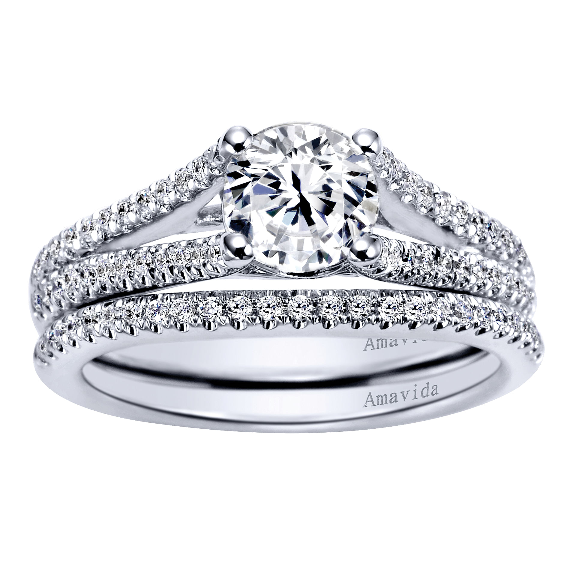 18k White Gold Diamond Split Shank Engagement Ring angle 4 18k White Gold Diamond Split Shank Engagement Ring angle 4
