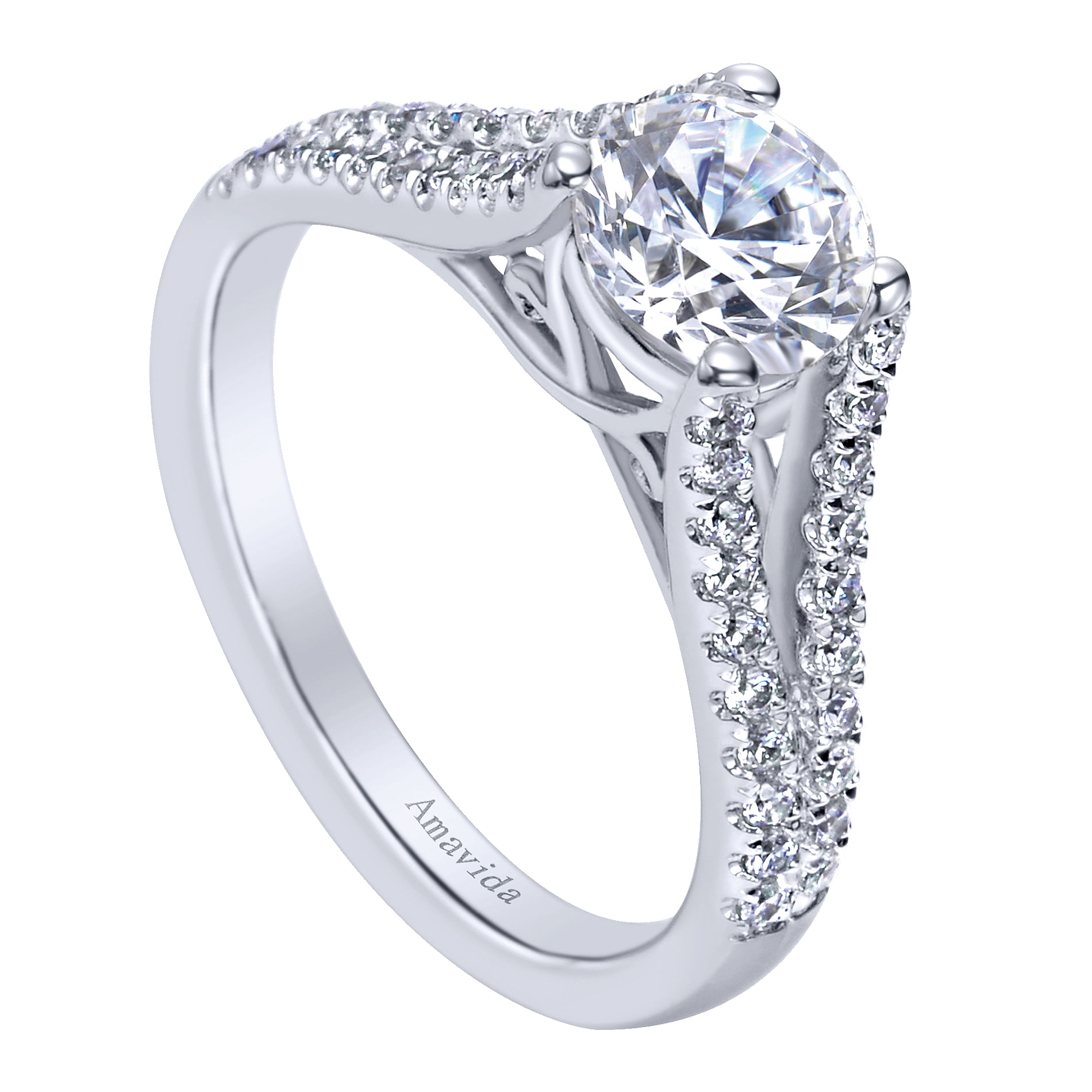 18k White Gold Diamond Split Shank Engagement Ring angle 3 18k White Gold Diamond Split Shank Engagement Ring angle 3