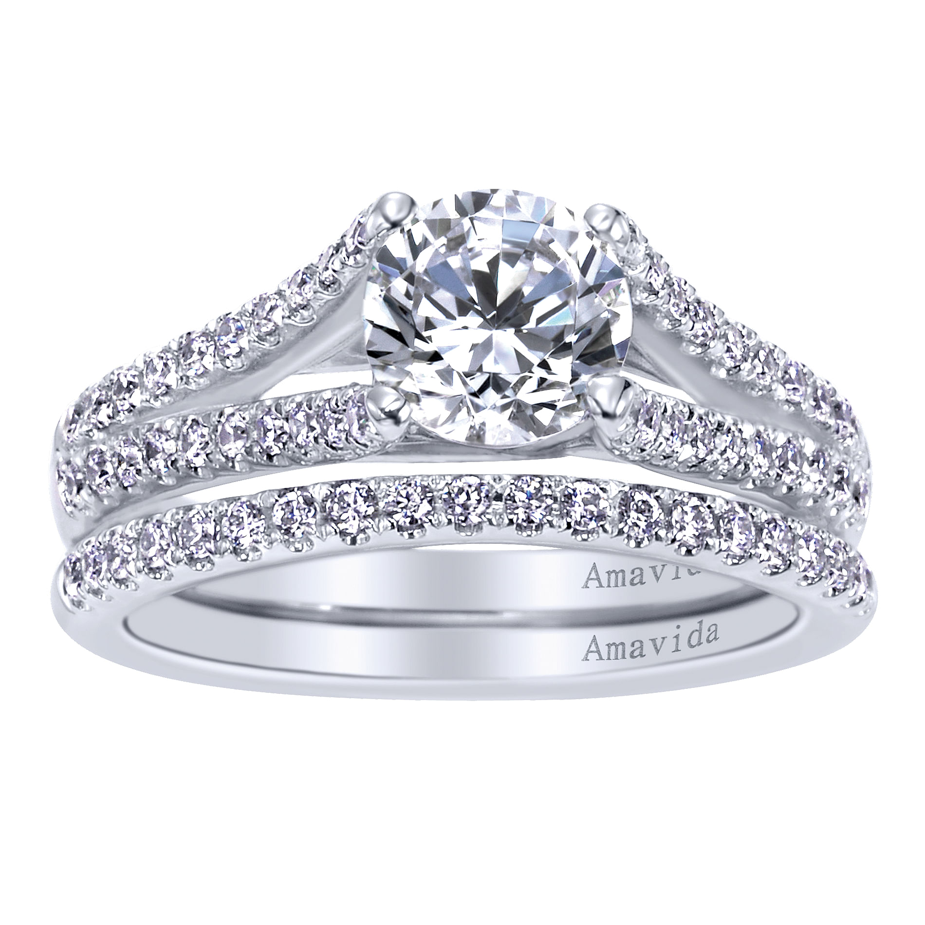 18k White Gold Diamond Split Shank Engagement Ring angle 4 18k White Gold Diamond Split Shank Engagement Ring angle 4