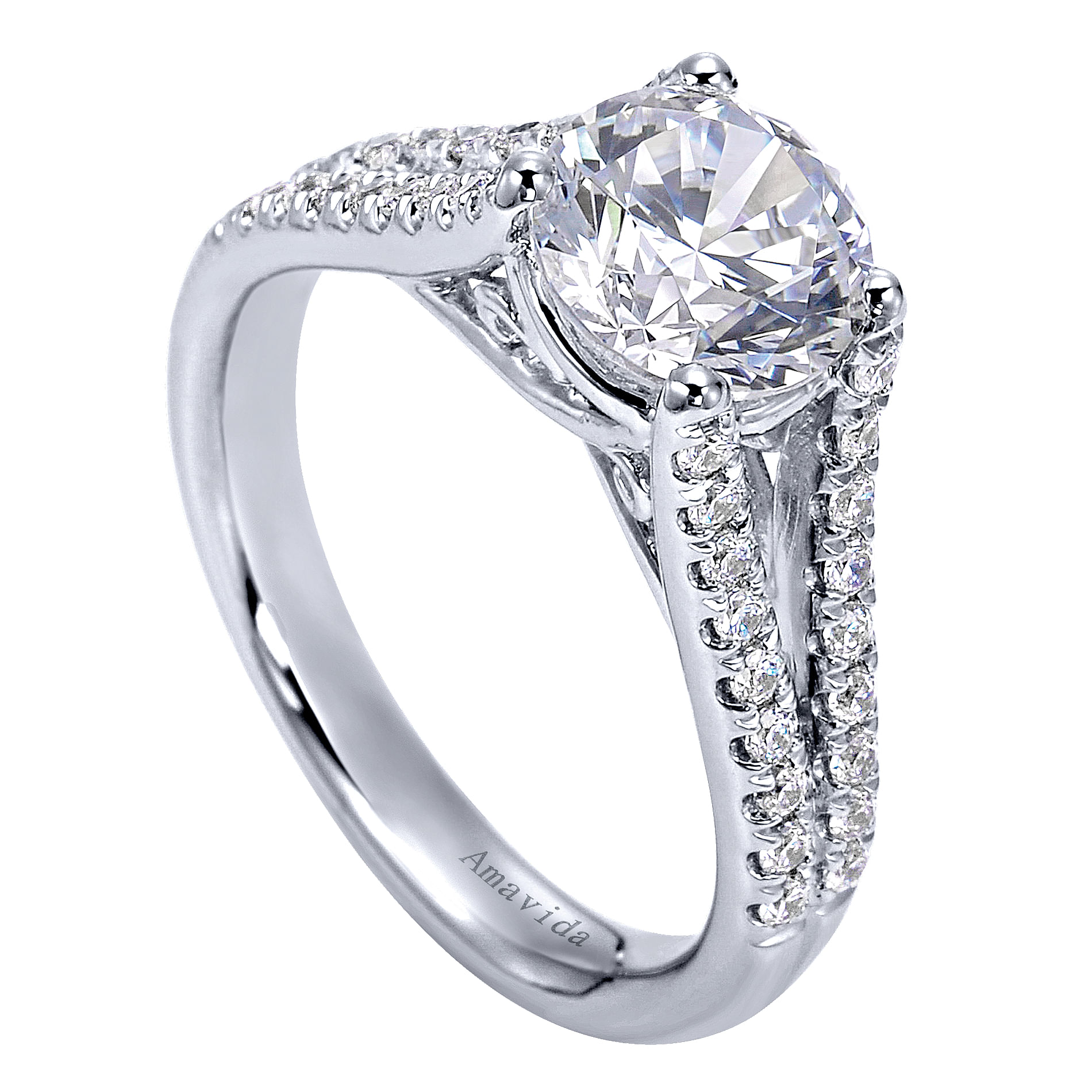 18k White Gold Diamond Split Shank Engagement Ring angle 3 18k White Gold Diamond Split Shank Engagement Ring angle 3