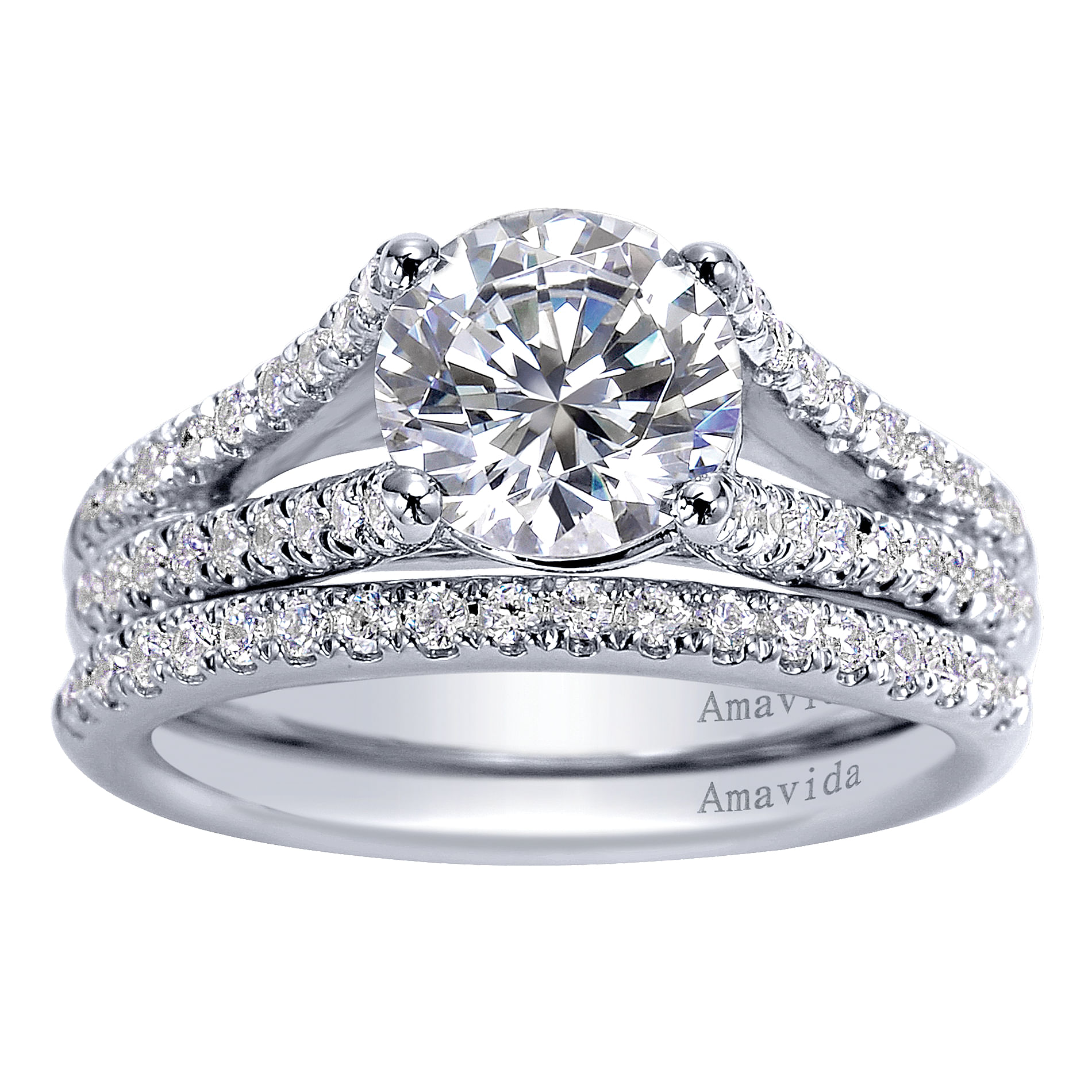 18k White Gold Diamond Split Shank Engagement Ring angle 4 18k White Gold Diamond Split Shank Engagement Ring angle 4
