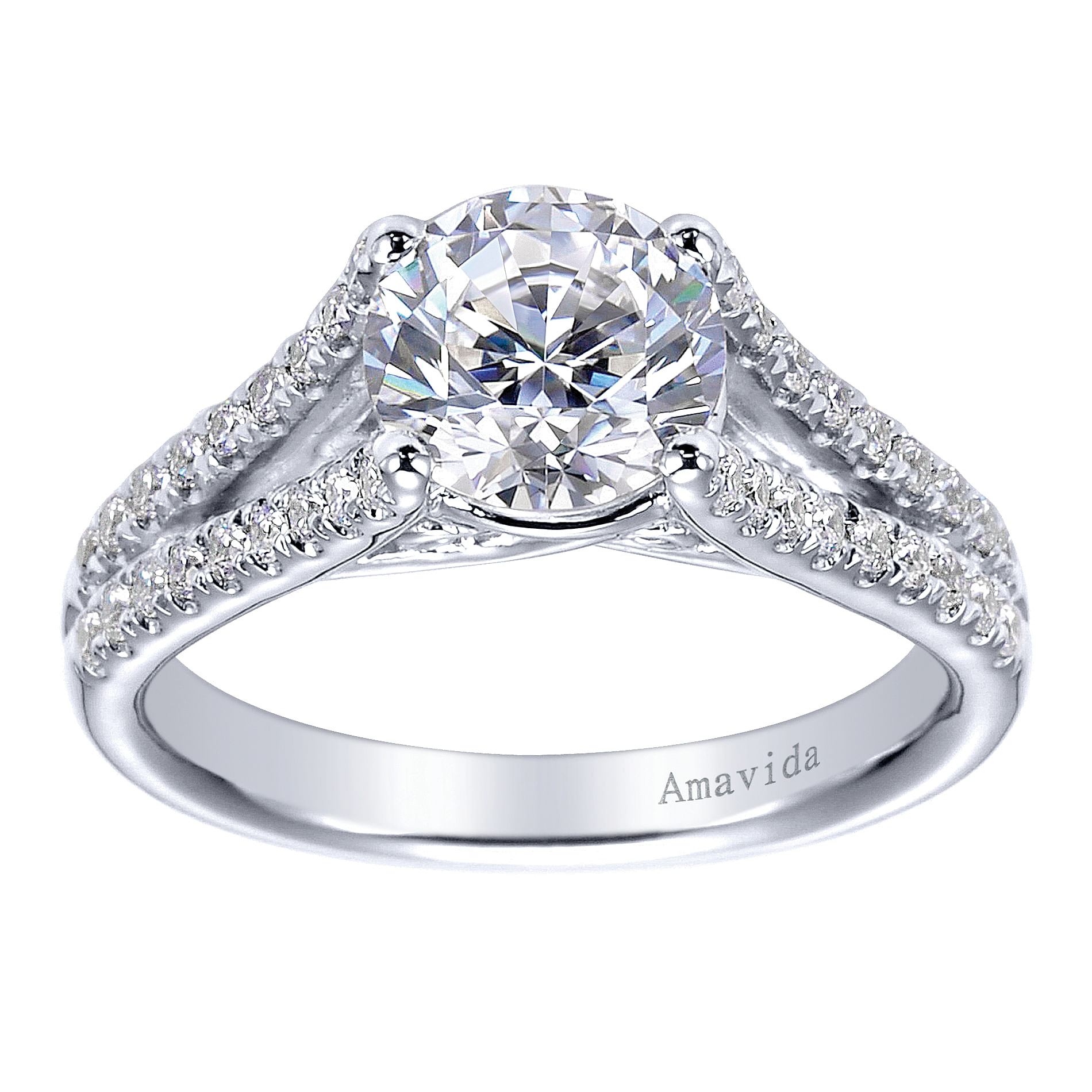 18k White Gold Diamond Split Shank Engagement Ring angle 5 18k White Gold Diamond Split Shank Engagement Ring angle 5
