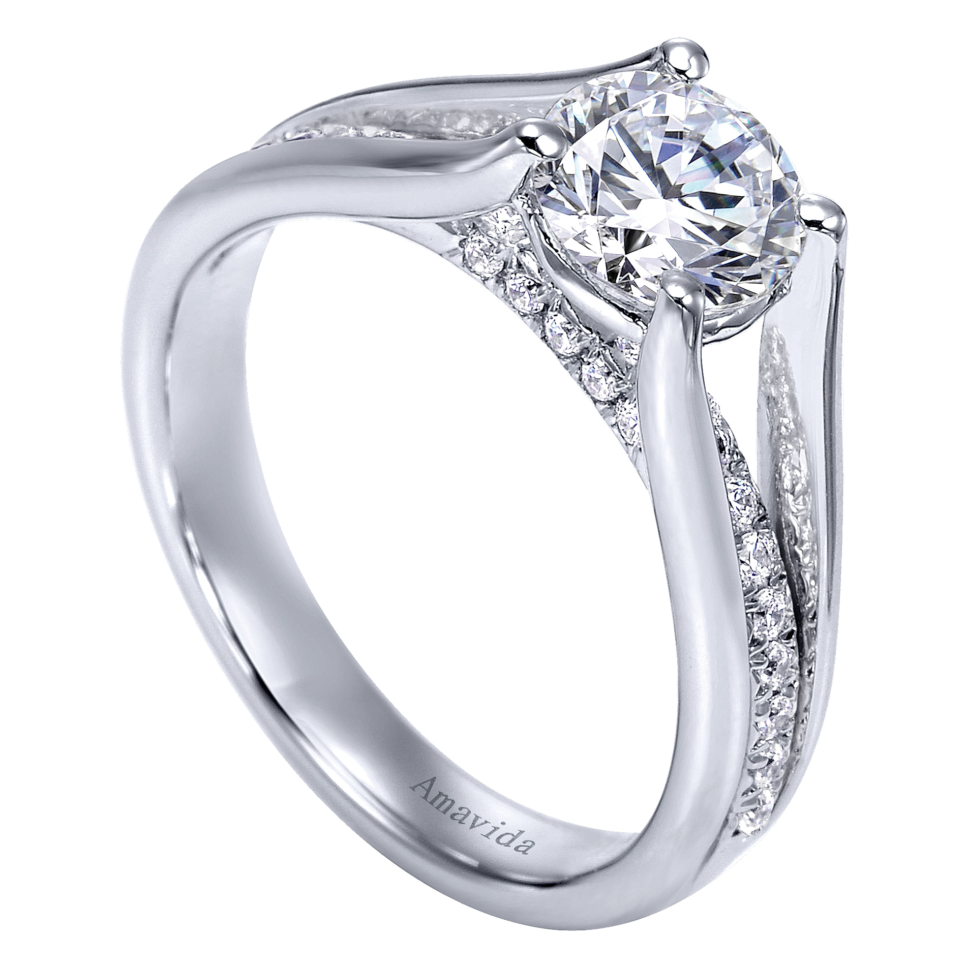 18k White Gold Diamond Split Shank Engagement Ring angle 3 18k White Gold Diamond Split Shank Engagement Ring angle 3