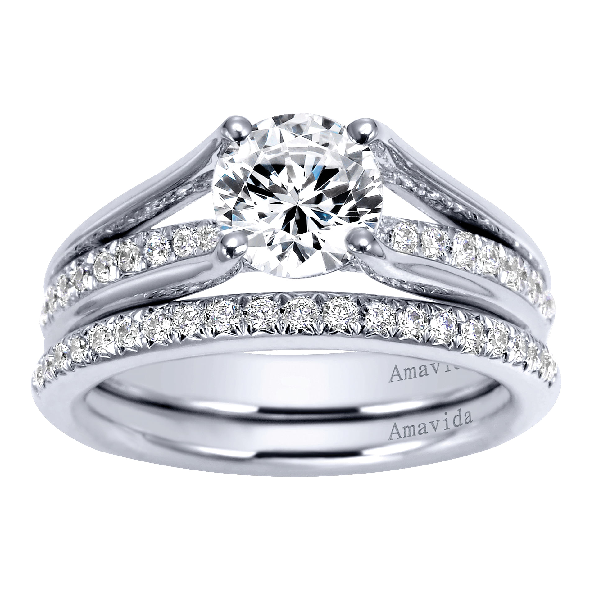 18k White Gold Diamond Split Shank Engagement Ring angle 4 18k White Gold Diamond Split Shank Engagement Ring angle 4