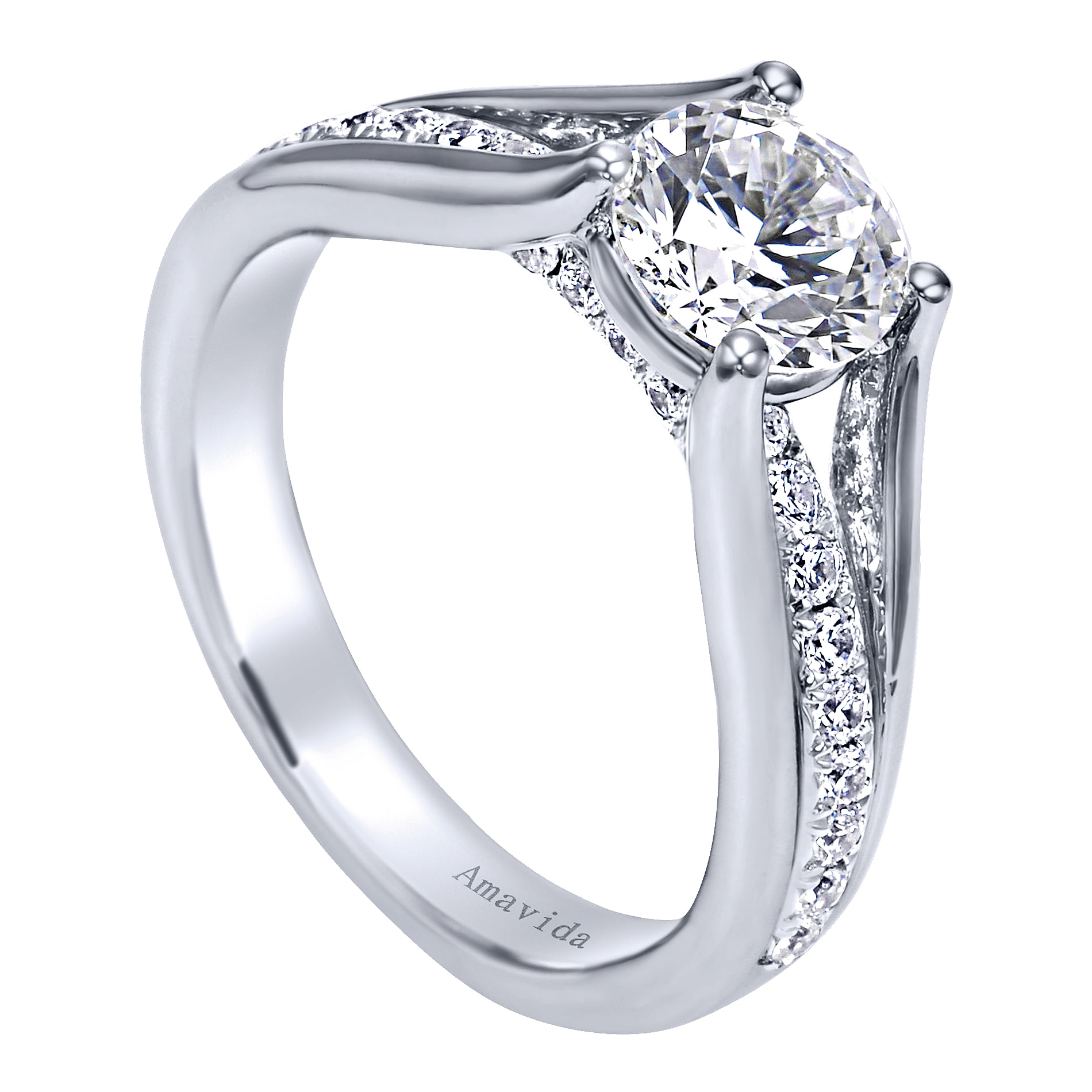 18k White Gold Diamond Split Shank Engagement Ring angle 3 18k White Gold Diamond Split Shank Engagement Ring angle 3