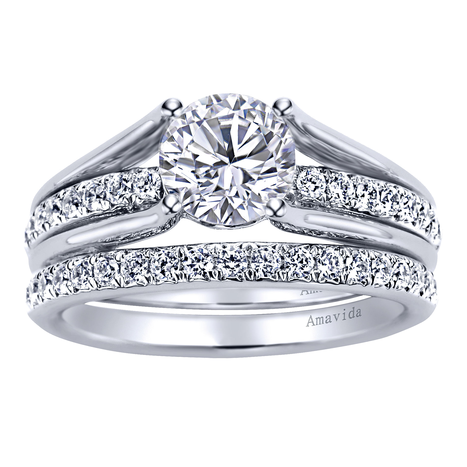 18k White Gold Diamond Split Shank Engagement Ring angle 4 18k White Gold Diamond Split Shank Engagement Ring angle 4