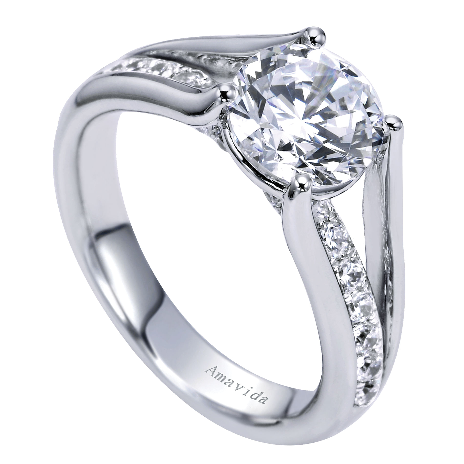 18k White Gold Diamond Split Shank Engagement Ring angle 3 18k White Gold Diamond Split Shank Engagement Ring angle 3