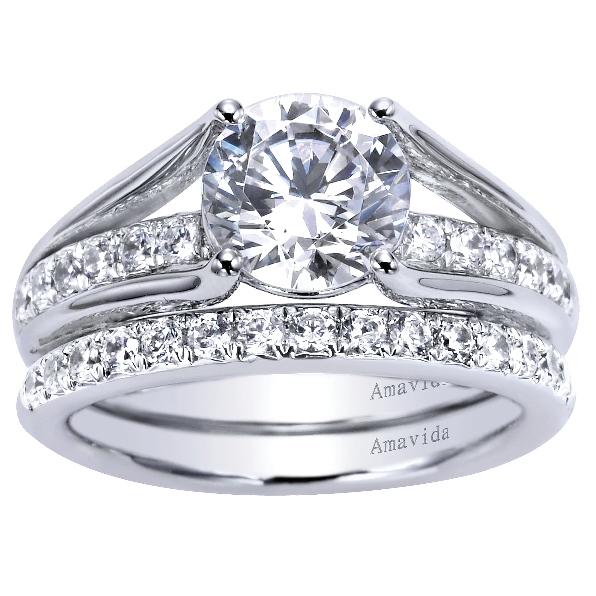 18k White Gold Diamond Split Shank Engagement Ring angle 4 18k White Gold Diamond Split Shank Engagement Ring angle 4