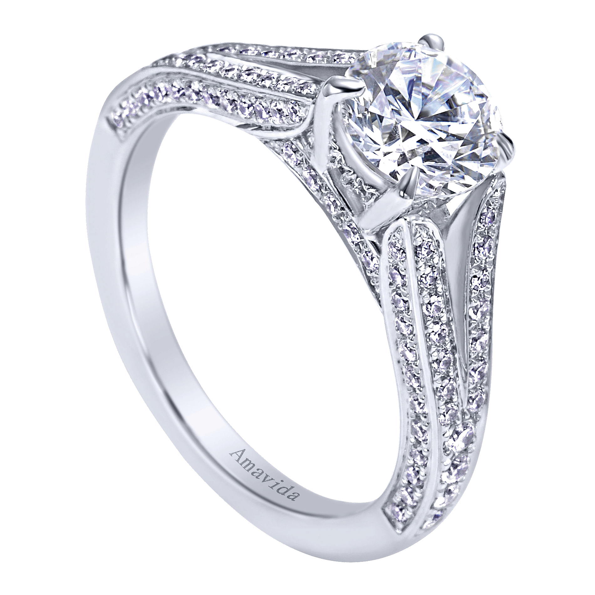 18k White Gold Diamond Split Shank Engagement Ring angle 3 18k White Gold Diamond Split Shank Engagement Ring angle 3