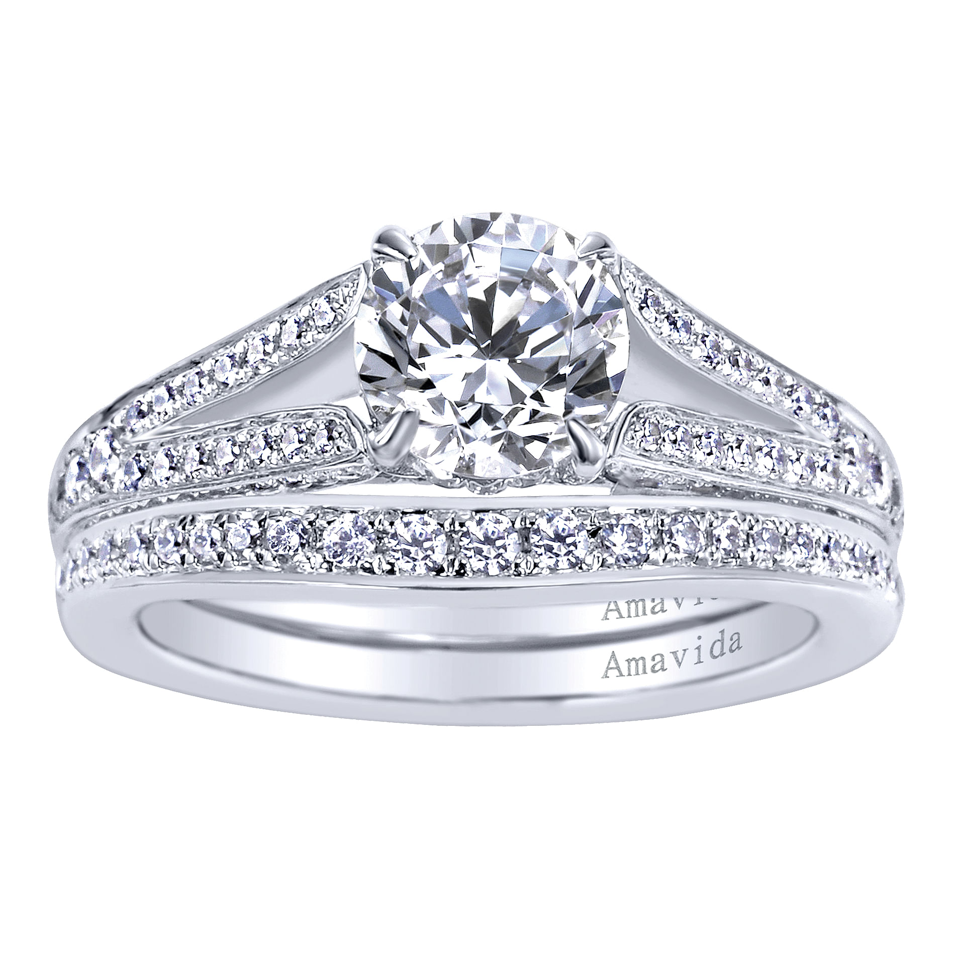 18k White Gold Diamond Split Shank Engagement Ring angle 4 18k White Gold Diamond Split Shank Engagement Ring angle 4