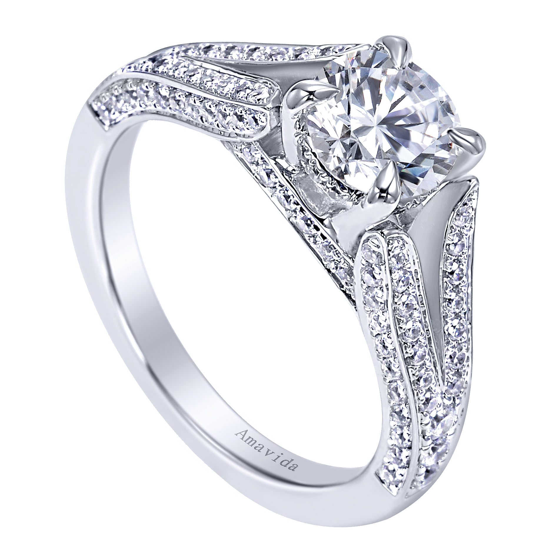 18k White Gold Diamond Split Shank Engagement Ring angle 3 18k White Gold Diamond Split Shank Engagement Ring angle 3
