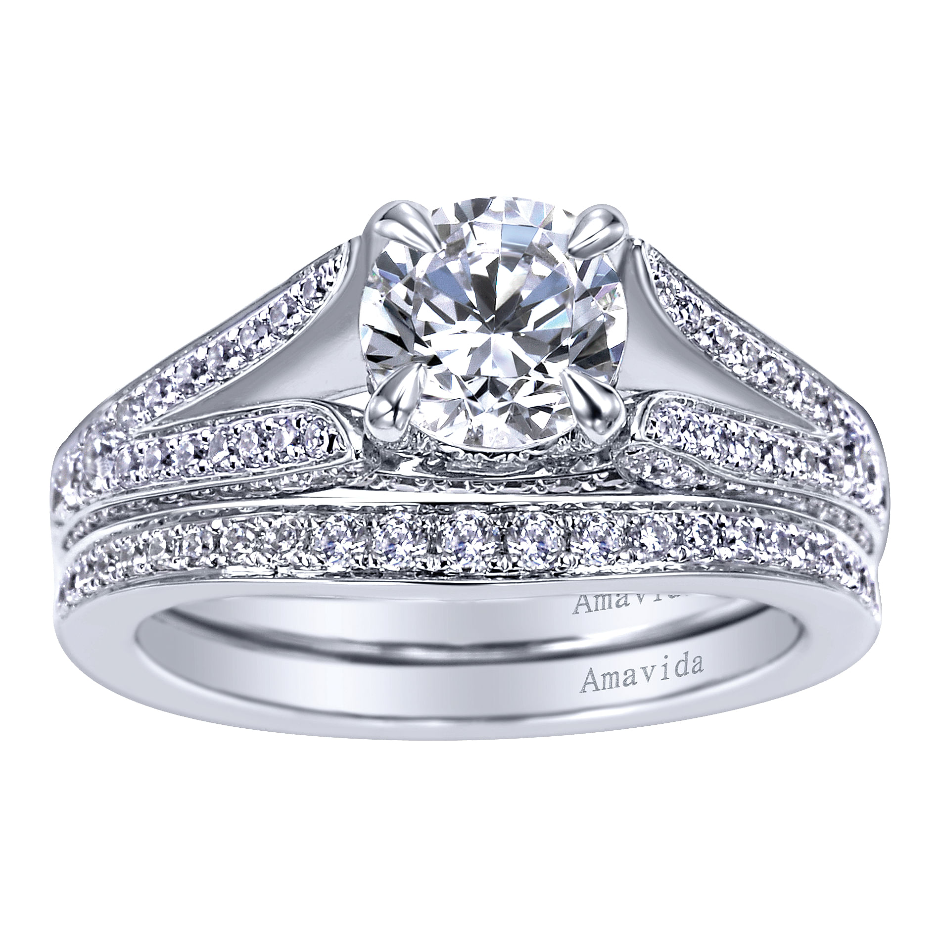 18k White Gold Diamond Split Shank Engagement Ring angle 4 18k White Gold Diamond Split Shank Engagement Ring angle 4