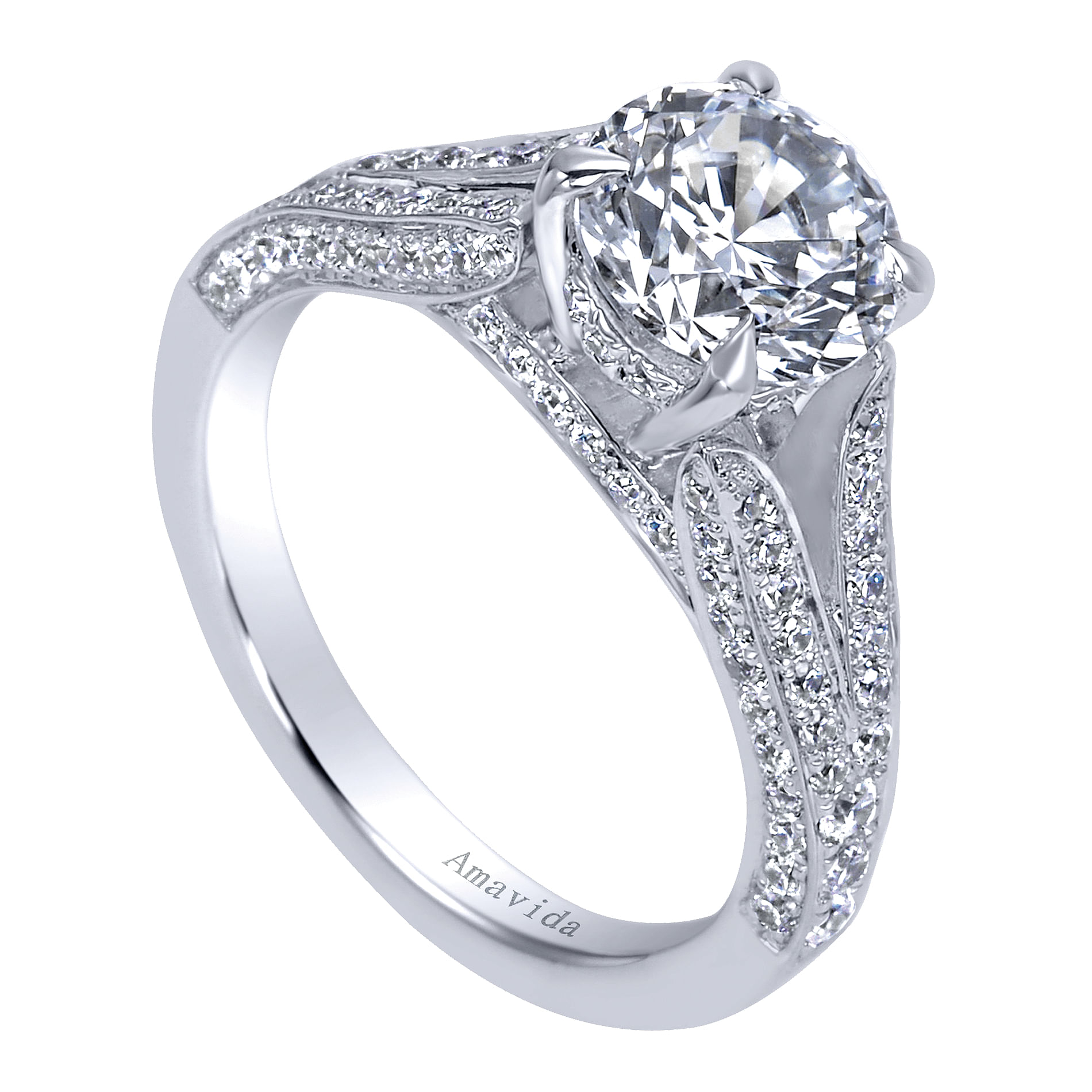 18k White Gold Diamond Split Shank Engagement Ring angle 3 18k White Gold Diamond Split Shank Engagement Ring angle 3