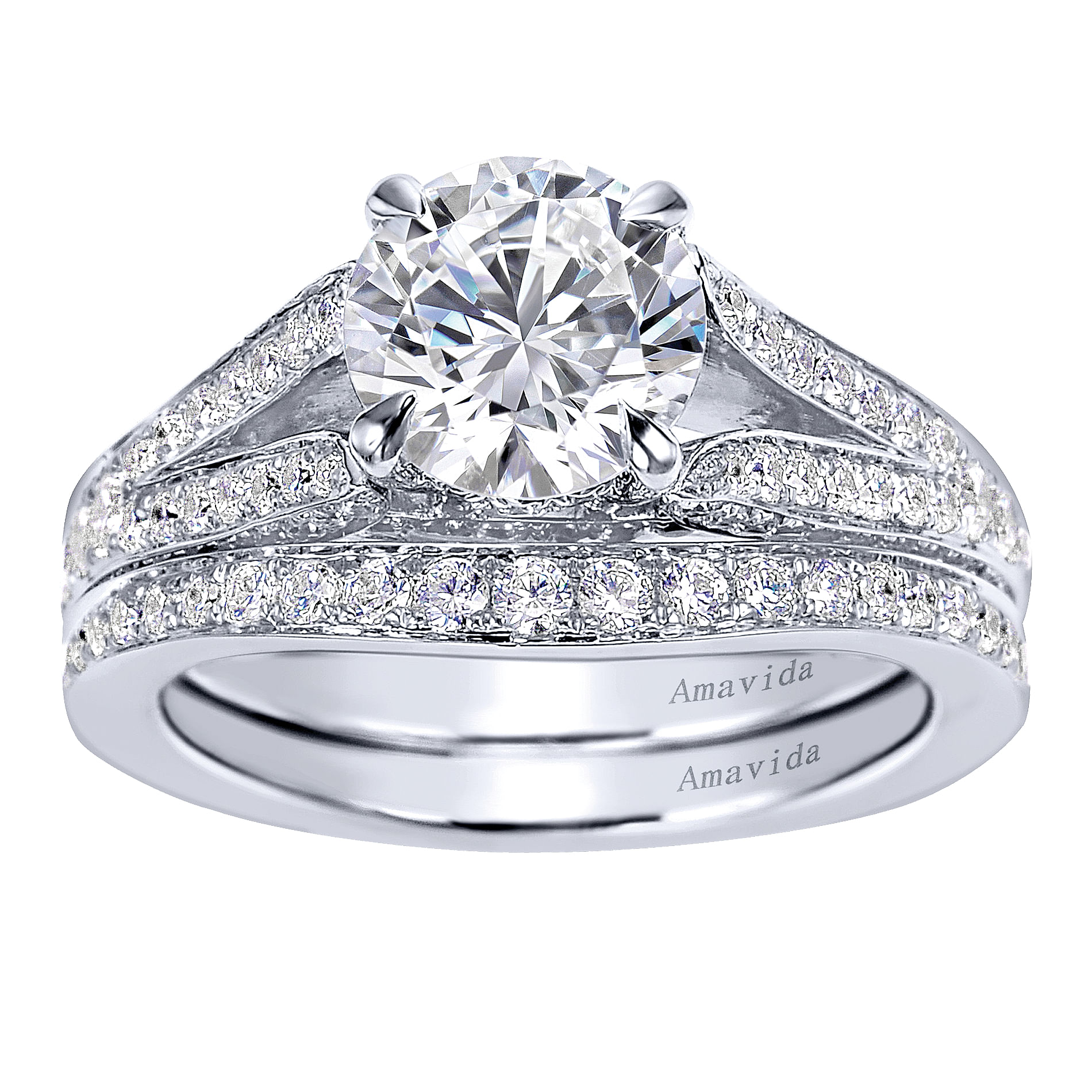 18k White Gold Diamond Split Shank Engagement Ring angle 4 18k White Gold Diamond Split Shank Engagement Ring angle 4