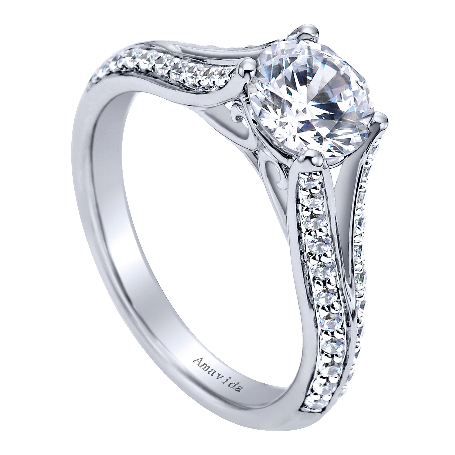 18k White Gold Diamond Split Shank Engagement Ring angle 3 18k White Gold Diamond Split Shank Engagement Ring angle 3
