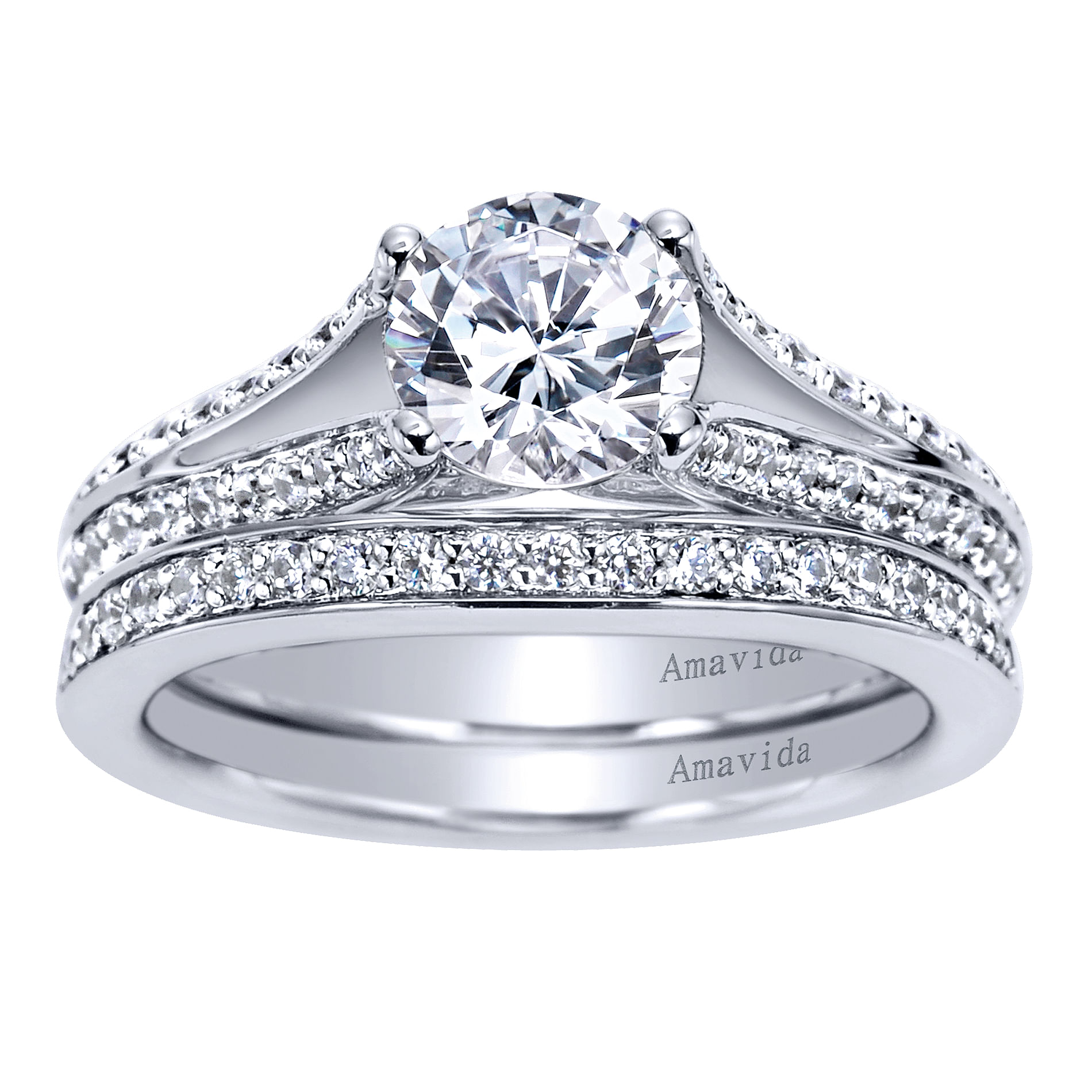 18k White Gold Diamond Split Shank Engagement Ring angle 4 18k White Gold Diamond Split Shank Engagement Ring angle 4